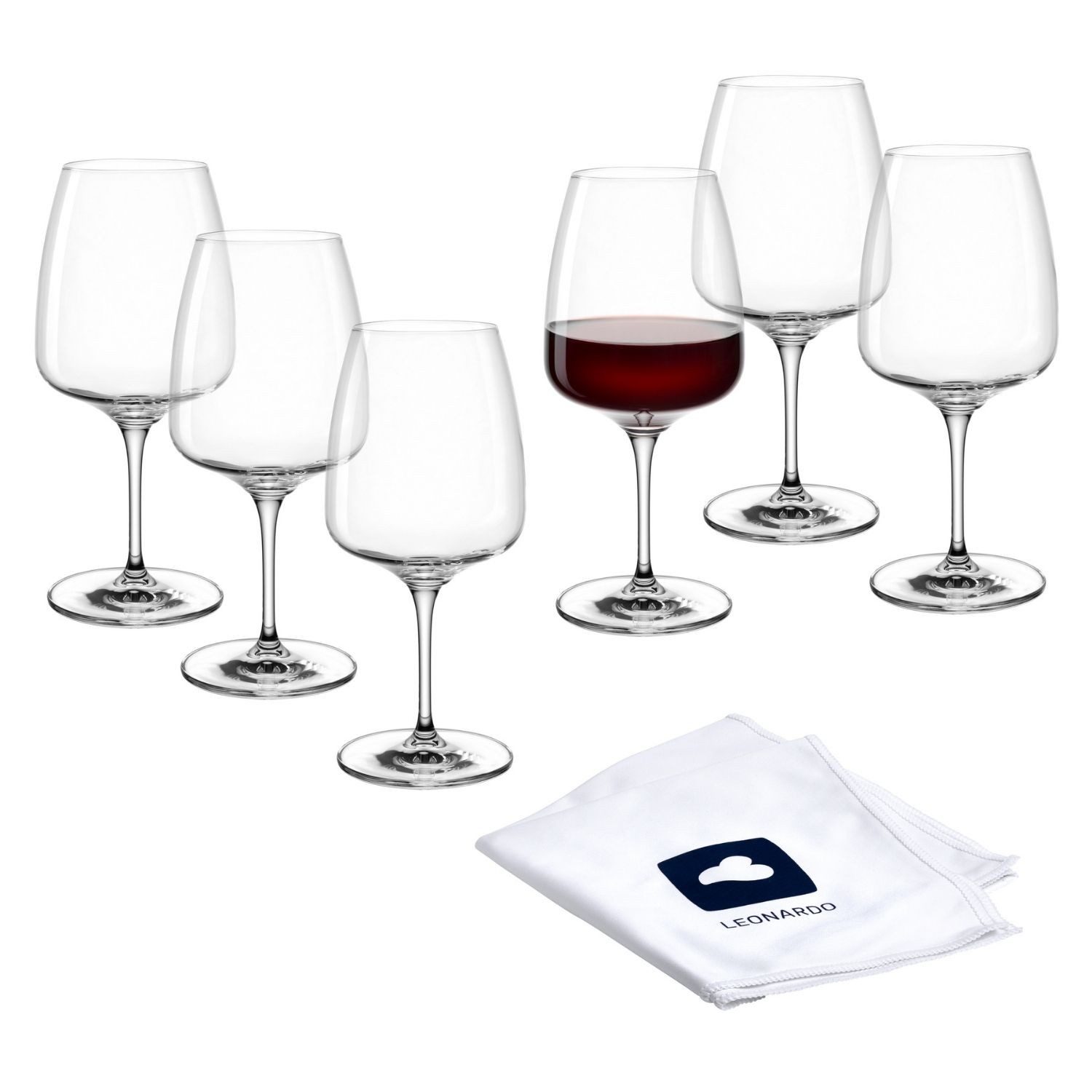 LEONARDO Rodewijnglas 6 wijnglazen CESTI + poetsdoek 6 rode wijnglazen met poetsdoek (set, 7-delig) glazen wit