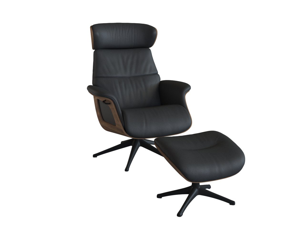 FLEXLUX Relaxfauteuil Clement relaxstoel, gestoffeerde stoel, ligstoel, TV-stoel, Rug- & hoofdverstelling, draaibaar, armleuning walnoot, voet zwart