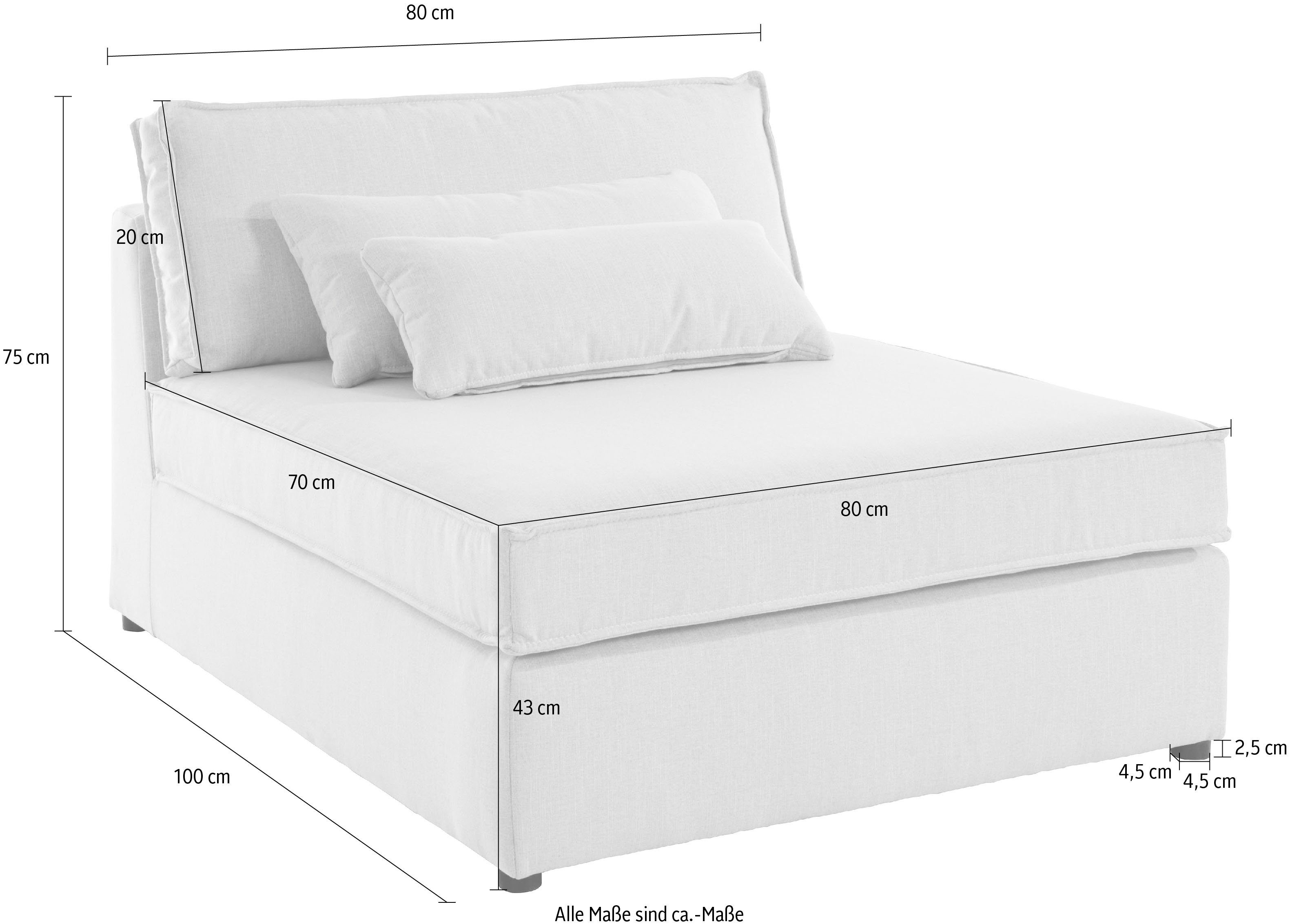 RAUM.ID Bank-middenelement Florid als deel van een modulaire bank, stevig zitcomfort, ook in cord