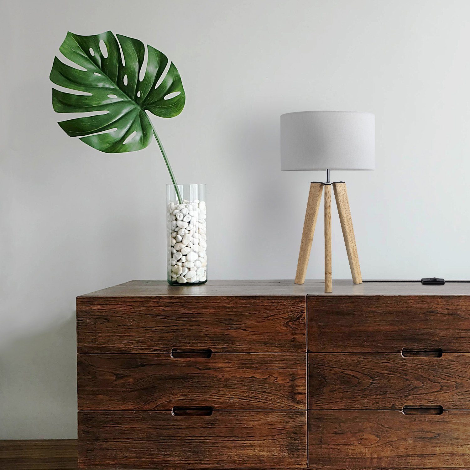 Paco Home Tafellamp Canvas uni Color Vloerlamp vintage voet LED lamp woonkamer Scandinavisch ontwerp E27