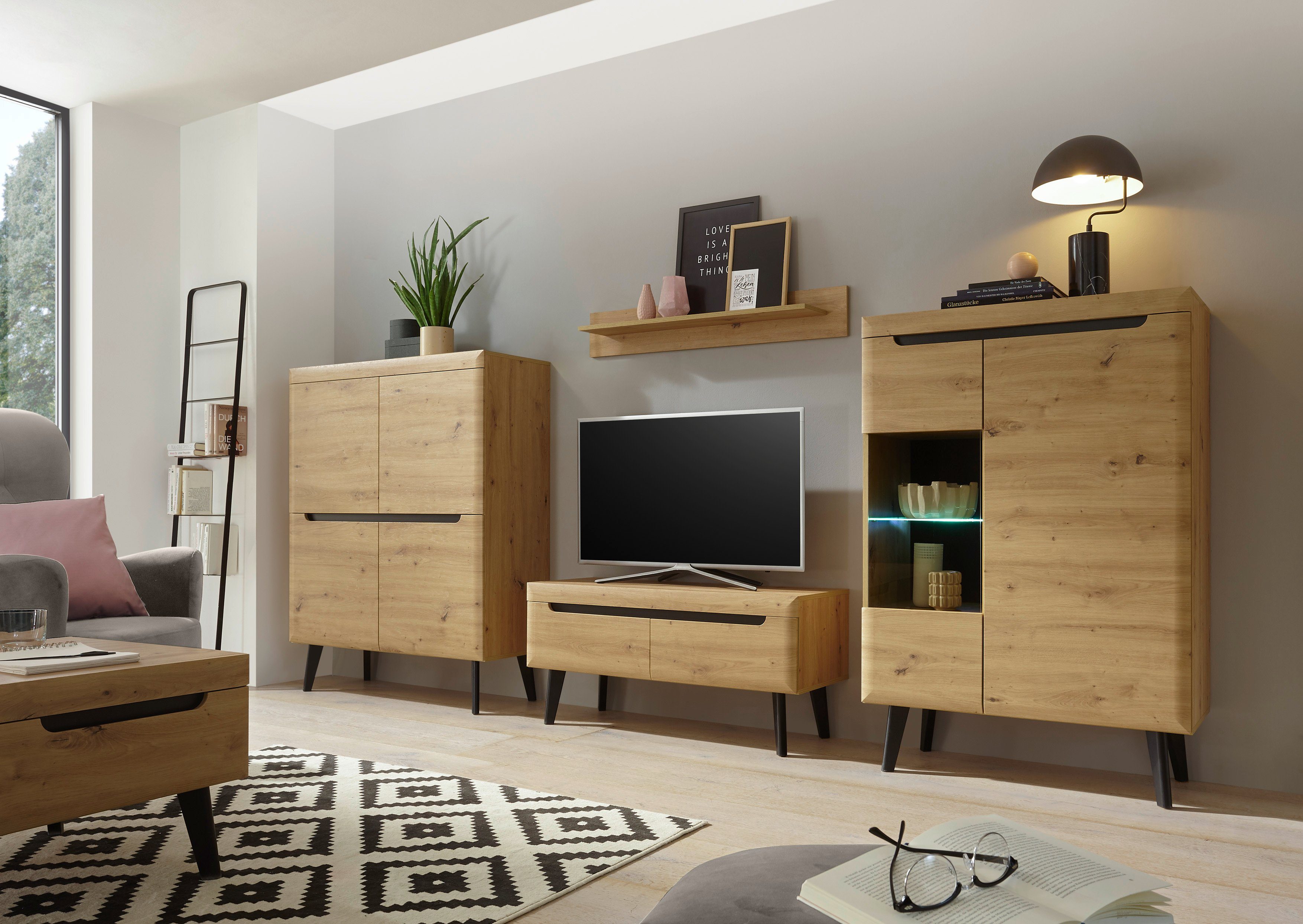INOSIGN Vitrinekast Torge, hoge kast, glazen vitrine, staande vitrine, vitrinekast in drie verschillende kleuren beschikbaar, glazen deur & -bodem, 90 cm breed (1 stuk)