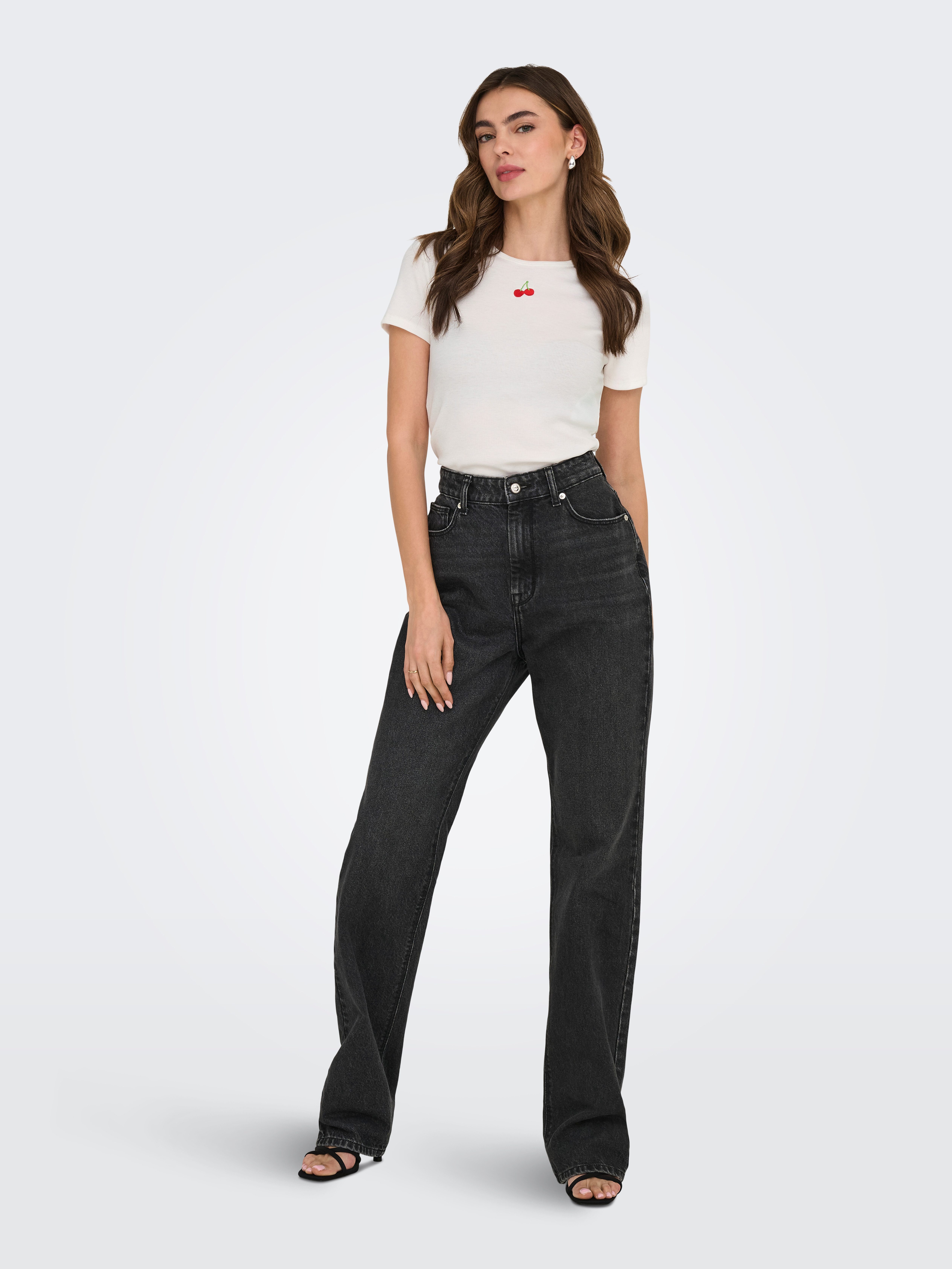 Only Shirt met korte mouwen ONLDANIELLA S/S RIB TOP CS JRS
