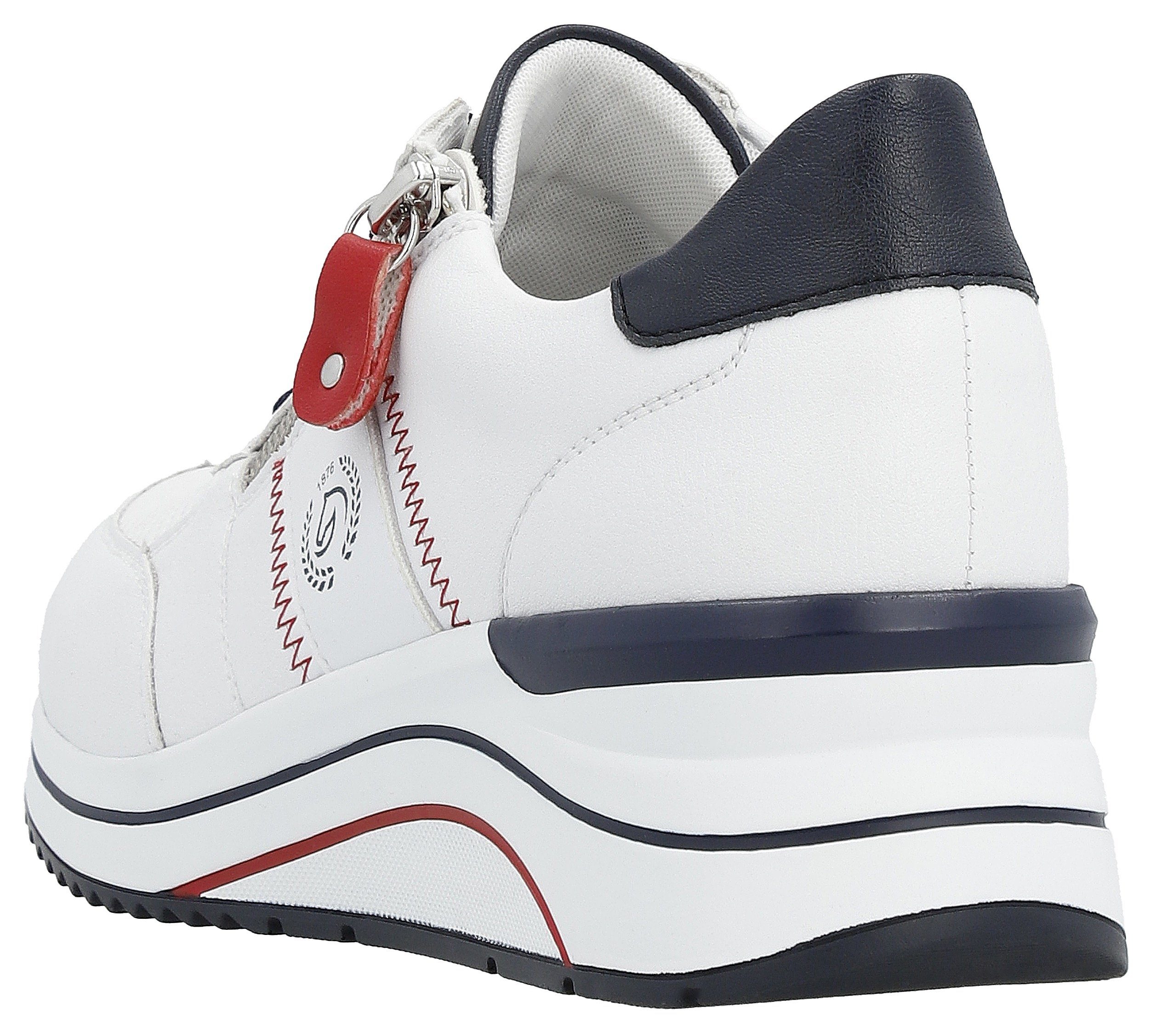 Remonte Sneakers met sleehak , vrijetijdsschoen, lage schoen, veterschoen met metallic contrastaccenten