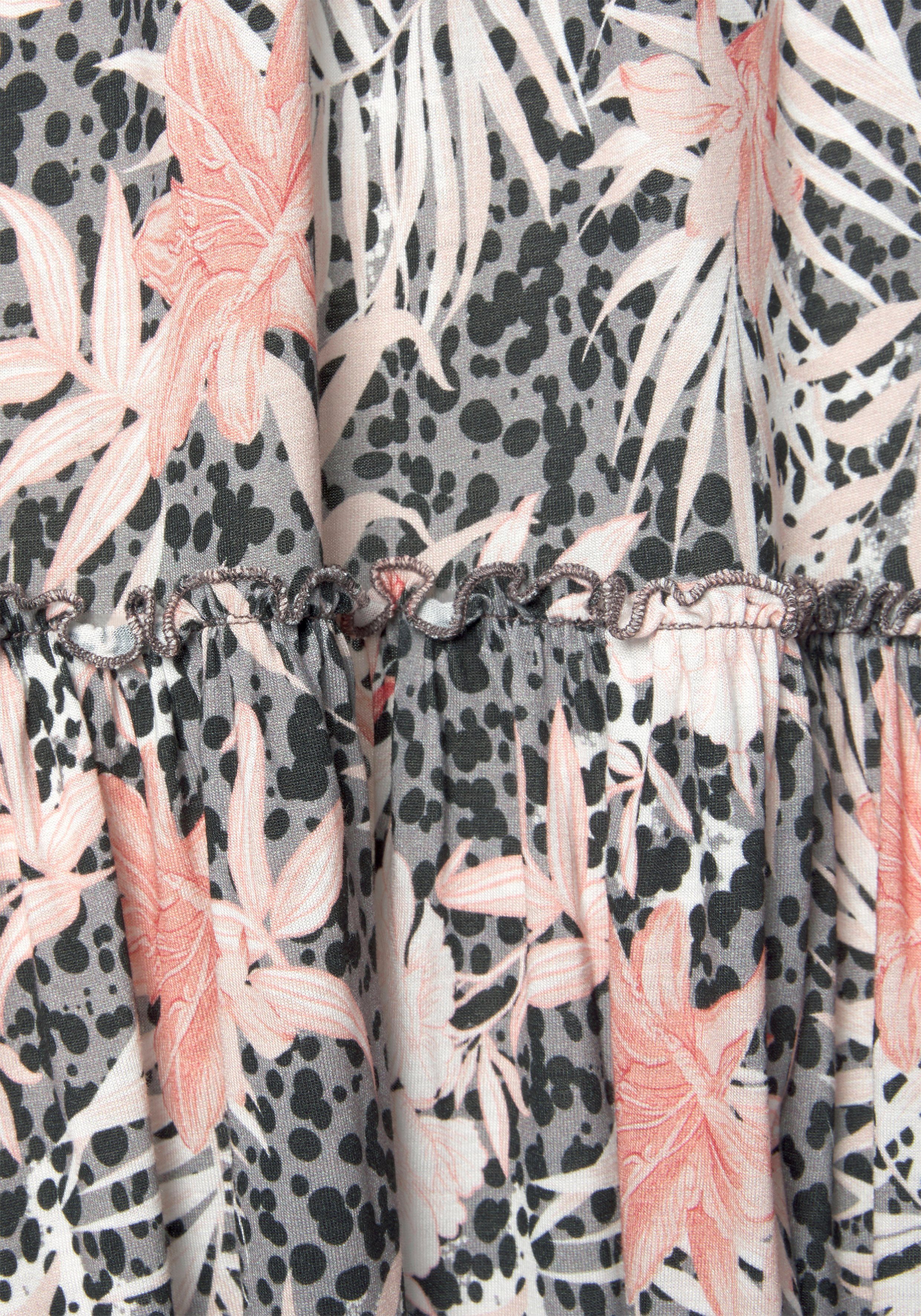 Buffalo Jerseyjurk met all-over print en rok met volants, mini jurk, zomerjurk, strandjurk