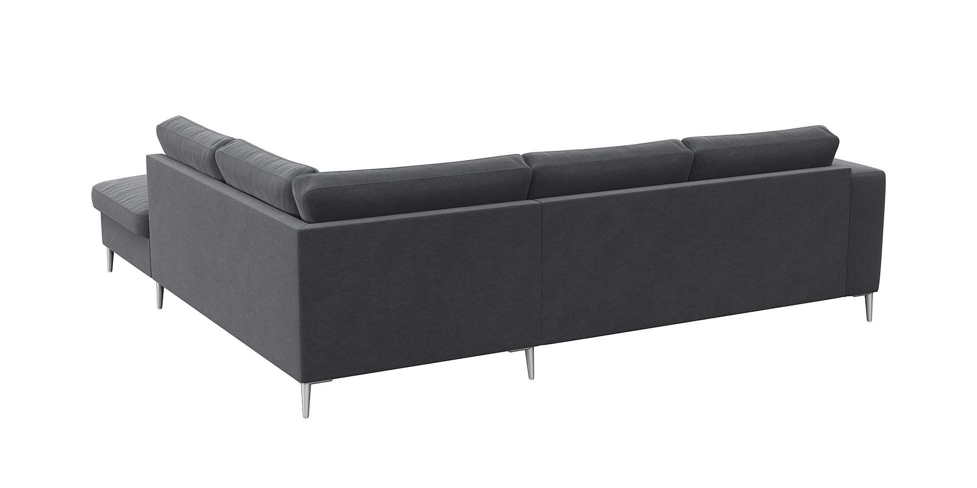 FLEXLUX Hoekbank Fiore, L-vorm brede armleuningen, aluminiumkleurige poten, bxd 241x225 cm, koudschuim in de zitting