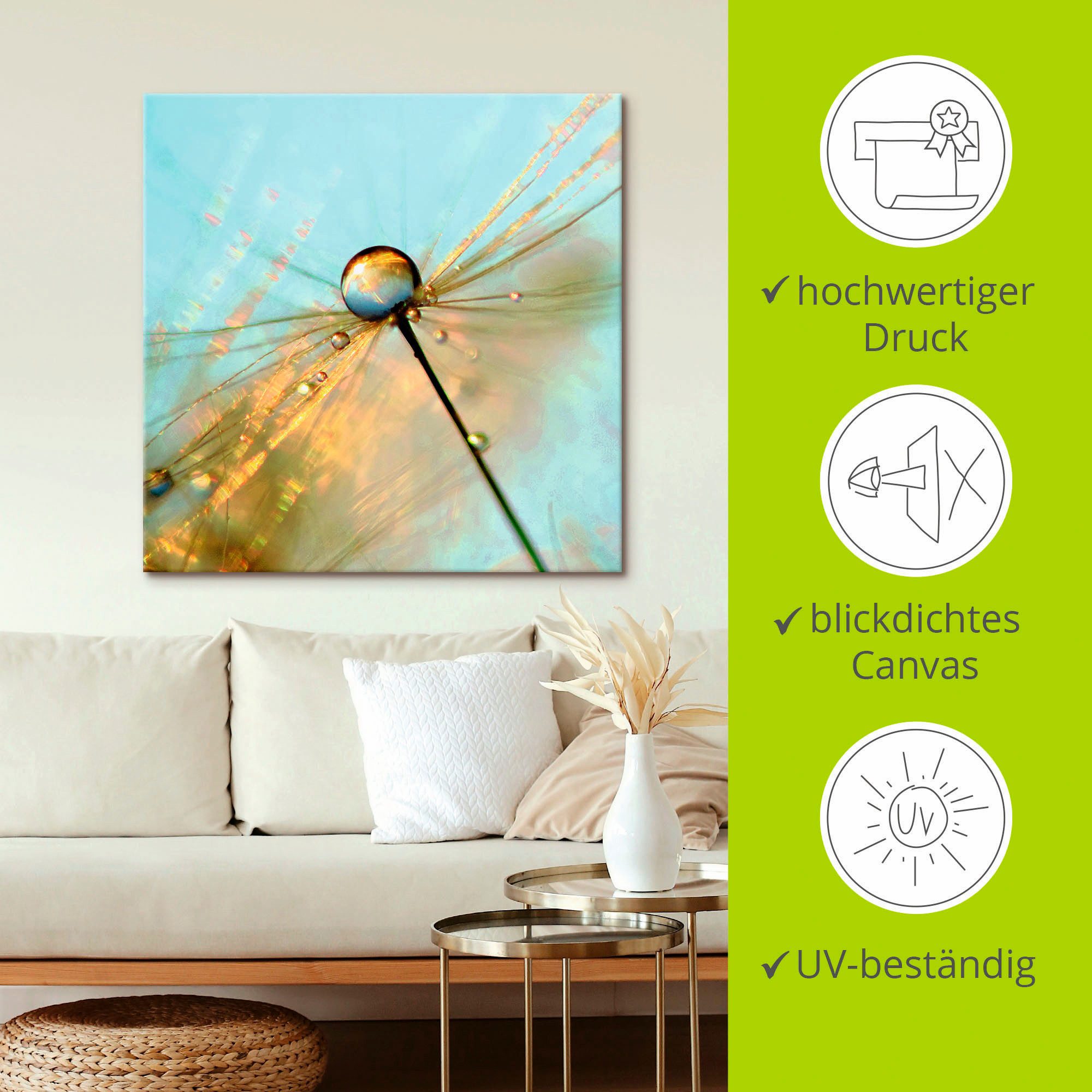 Artland Artprint op linnen Paardebloem dauwdruppels II