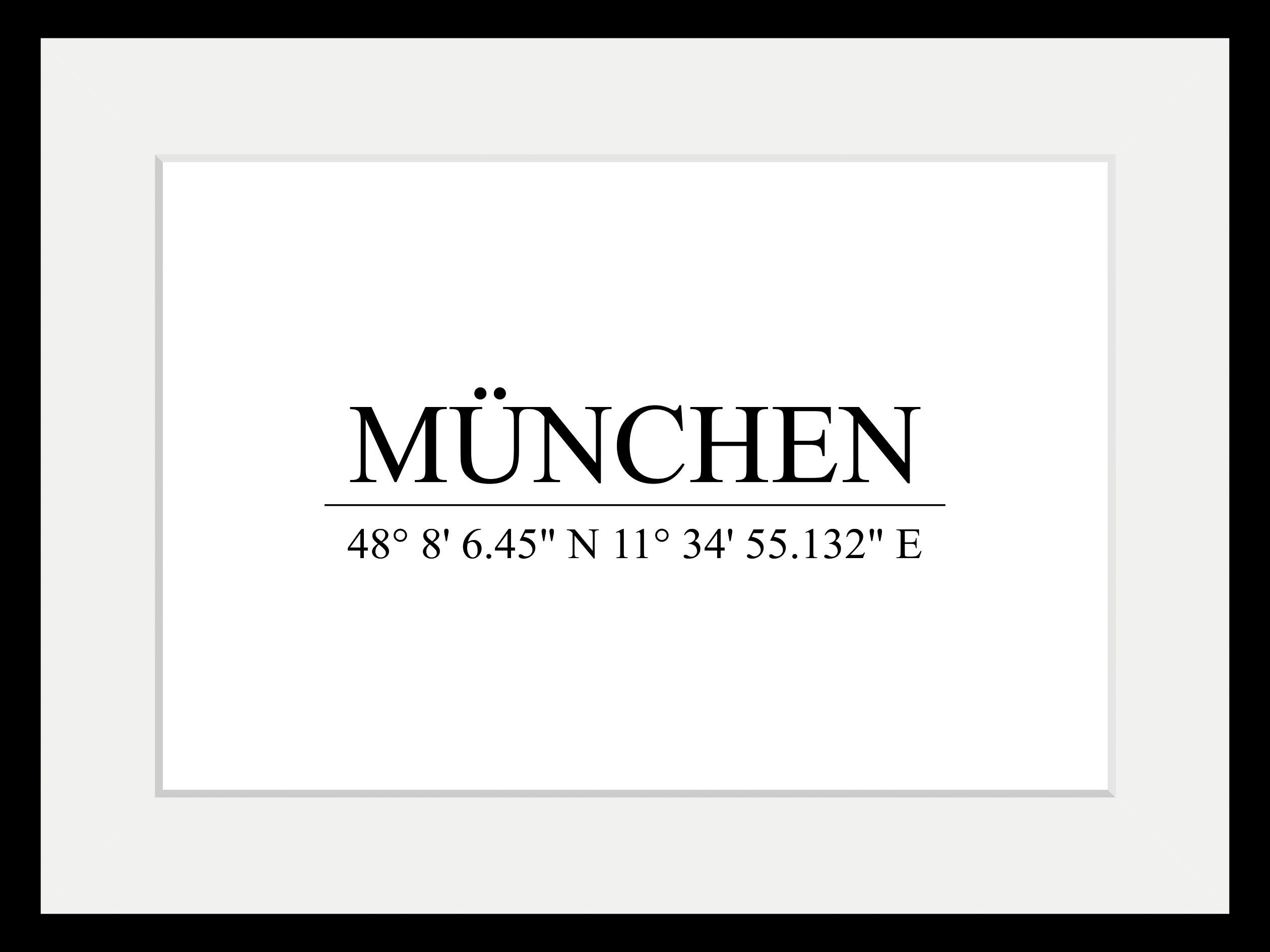 queence Wanddecoratie München HD premium posterdruk incl. houten lijst (1 stuk)
