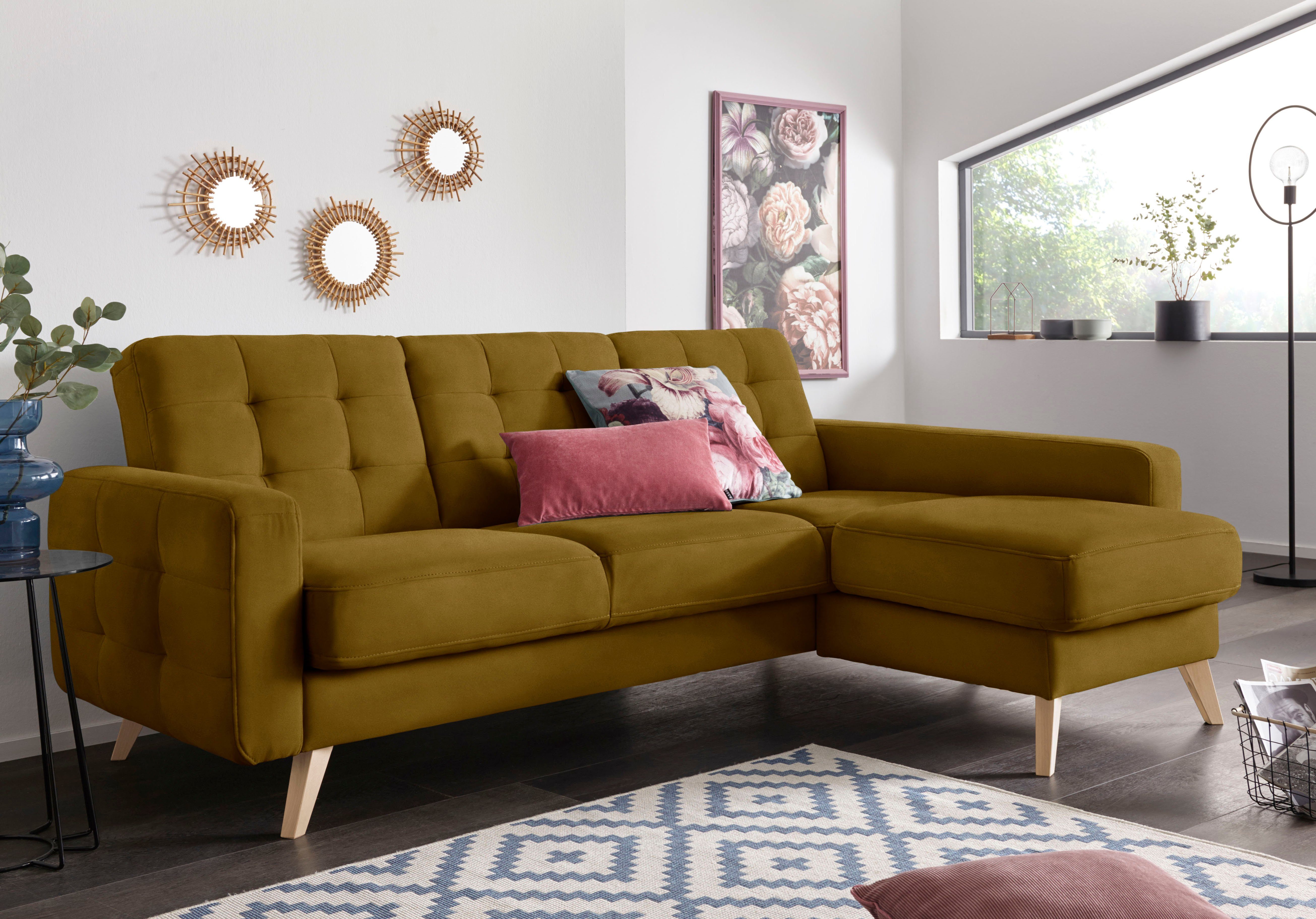 exxpo - sofa fashion Hoekbank Nappa, compact en comfortabel, handig, tijdloos design, L-vorm geel, hoekbanken, 222 cm