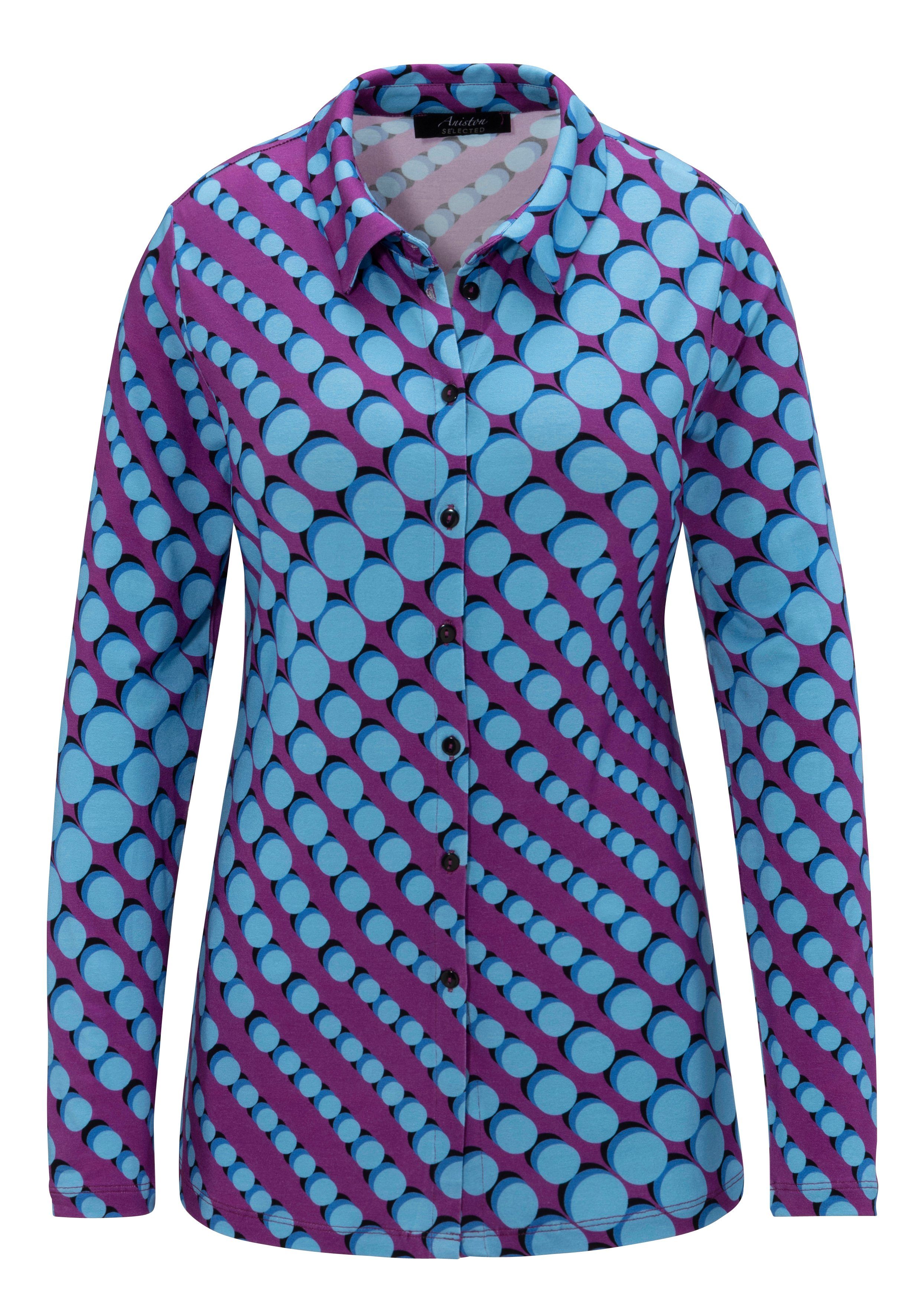 Aniston SELECTED Overhemdblouse van elastische jersey, met retro stippenprint
