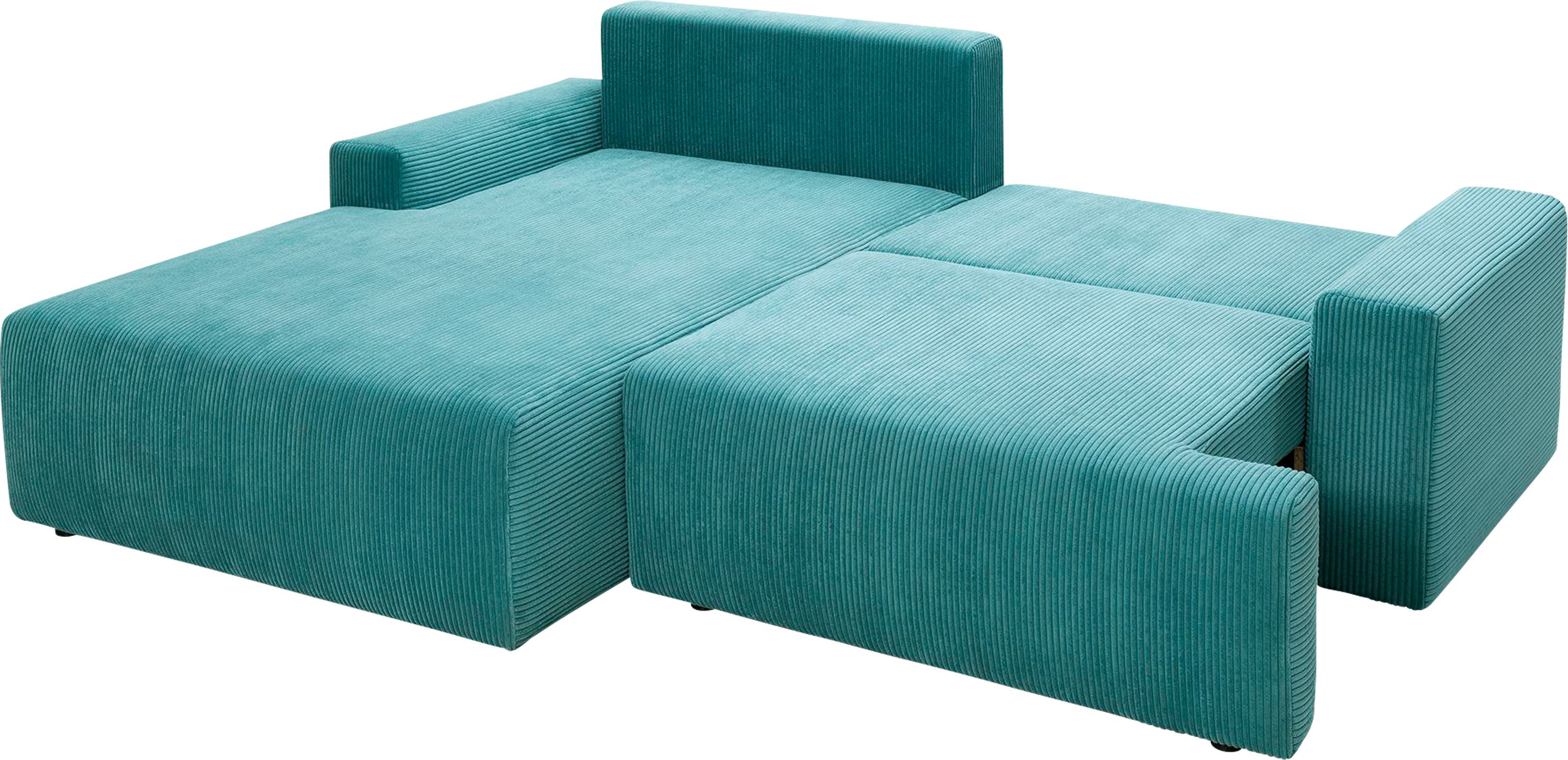 exxpo - sofa fashion Hoekbank Orinoko, actueel design en hoog zitcomfort, L-vorm inclusief bedfunctie en bedlade, mooie kleuren in trendy cord