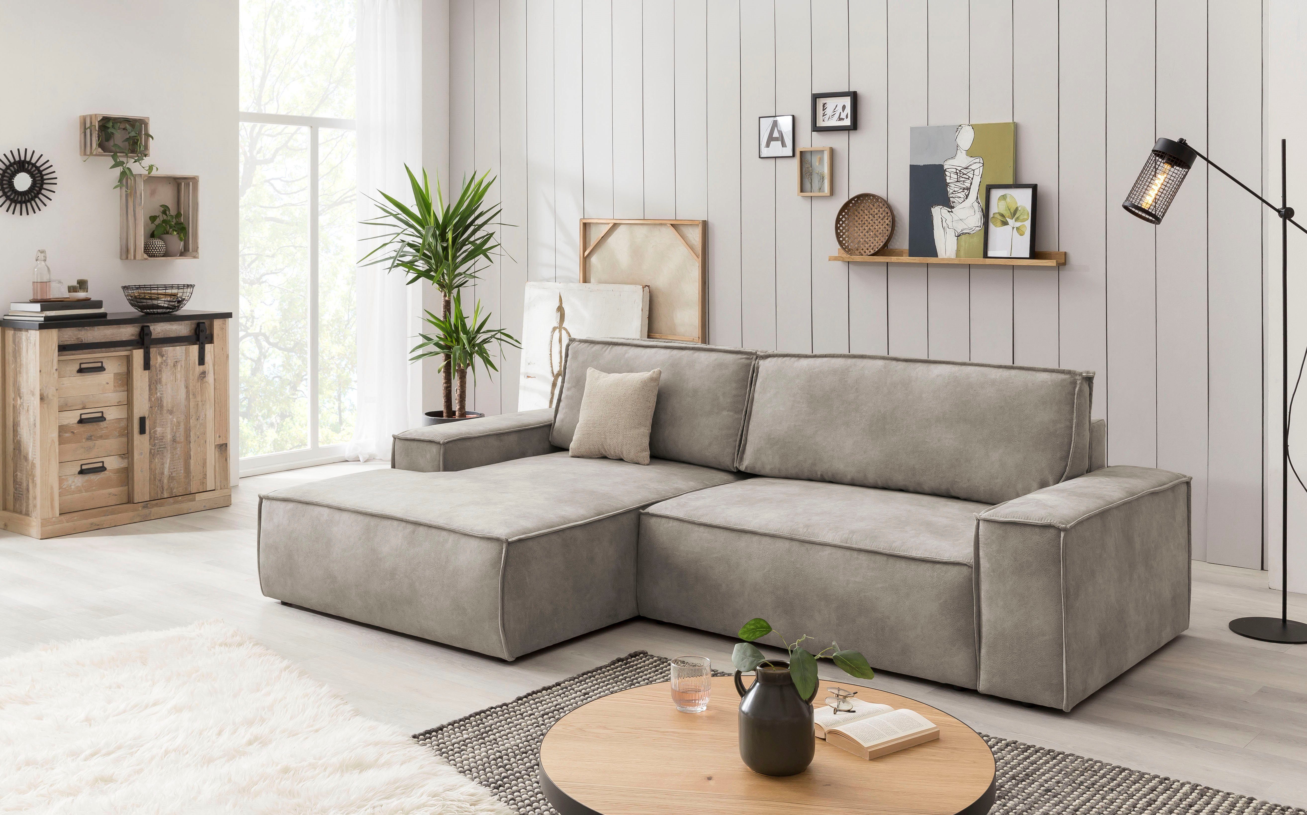 Home affaire Hoekbank SHERWOOD bedbank 267 cm, L-model, Slaapfunctie met bedlade (210x136 cm), cord, vintage, fluweel