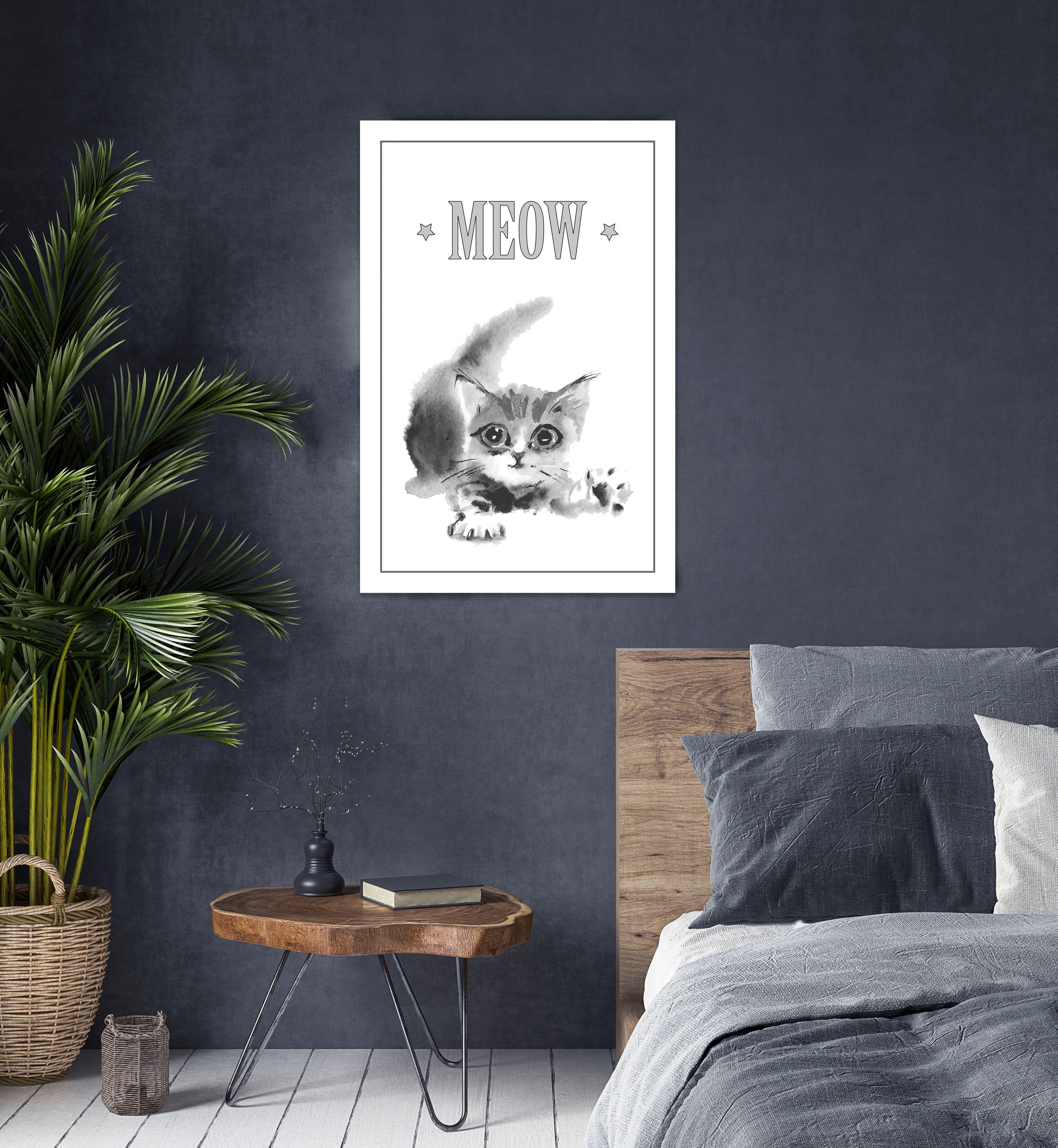 queence Artprint op linnen Kat MEOW Premium canvasstof, handgemaakt in Duitsland