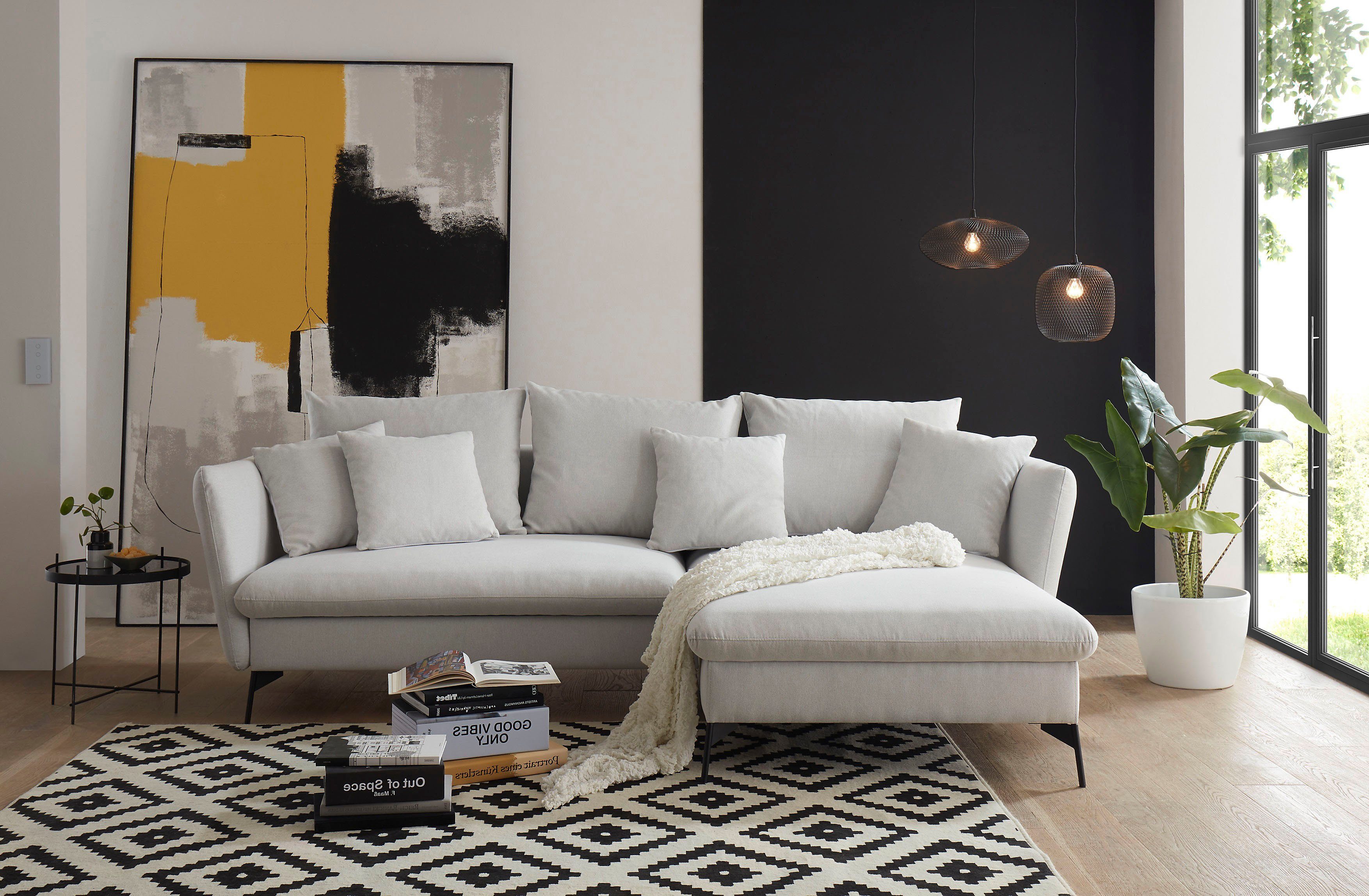 andas Hoekbank LIVORNO,258 cm, L-model, Slaapfunctie en bedlade (139/224 cm), fluweel, structuur, geweven stof