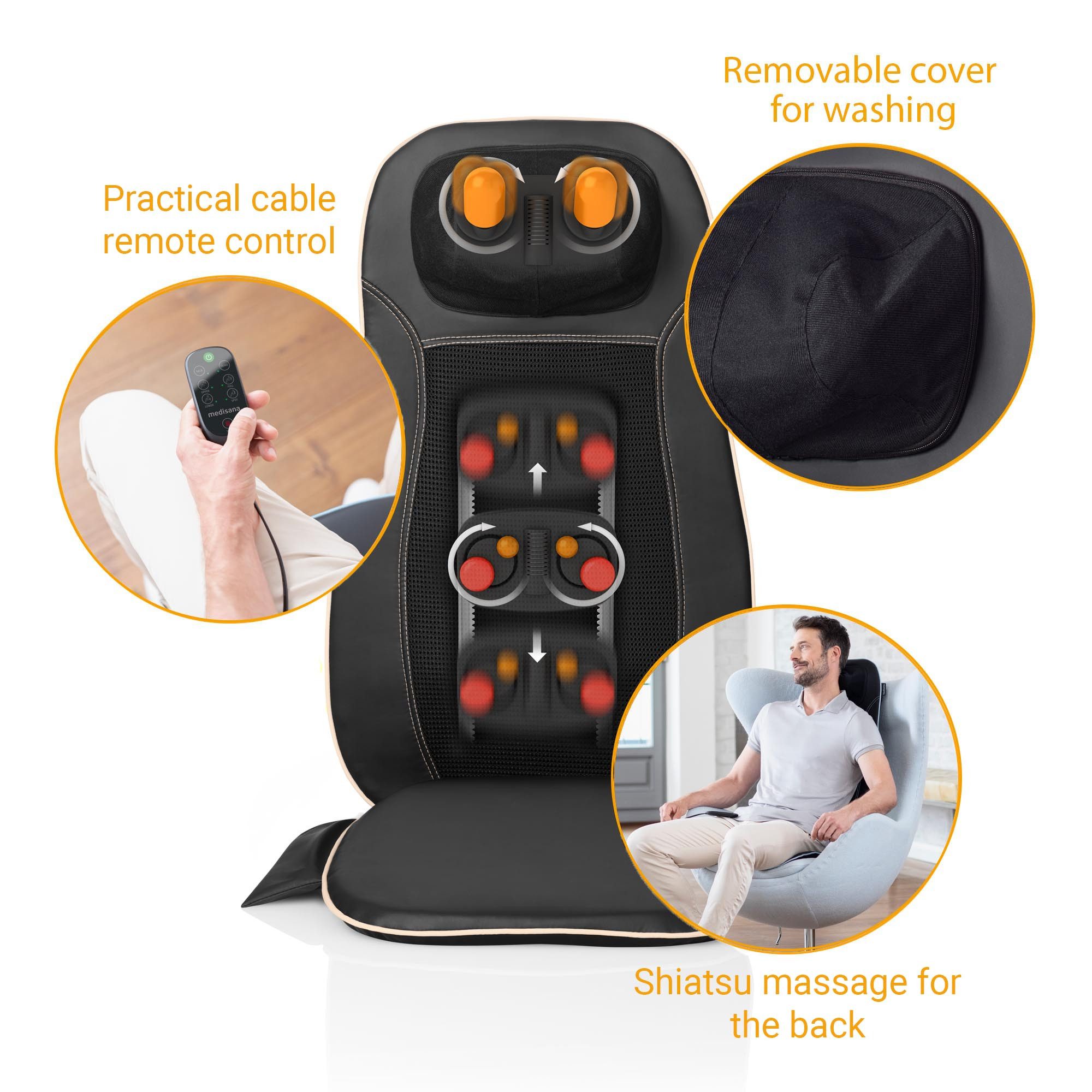 Medisana Shiatsu-massagekussen MCN 88930 3 massagezones, nekmassage, rode licht-/warmtefunctie, wasbare hoes