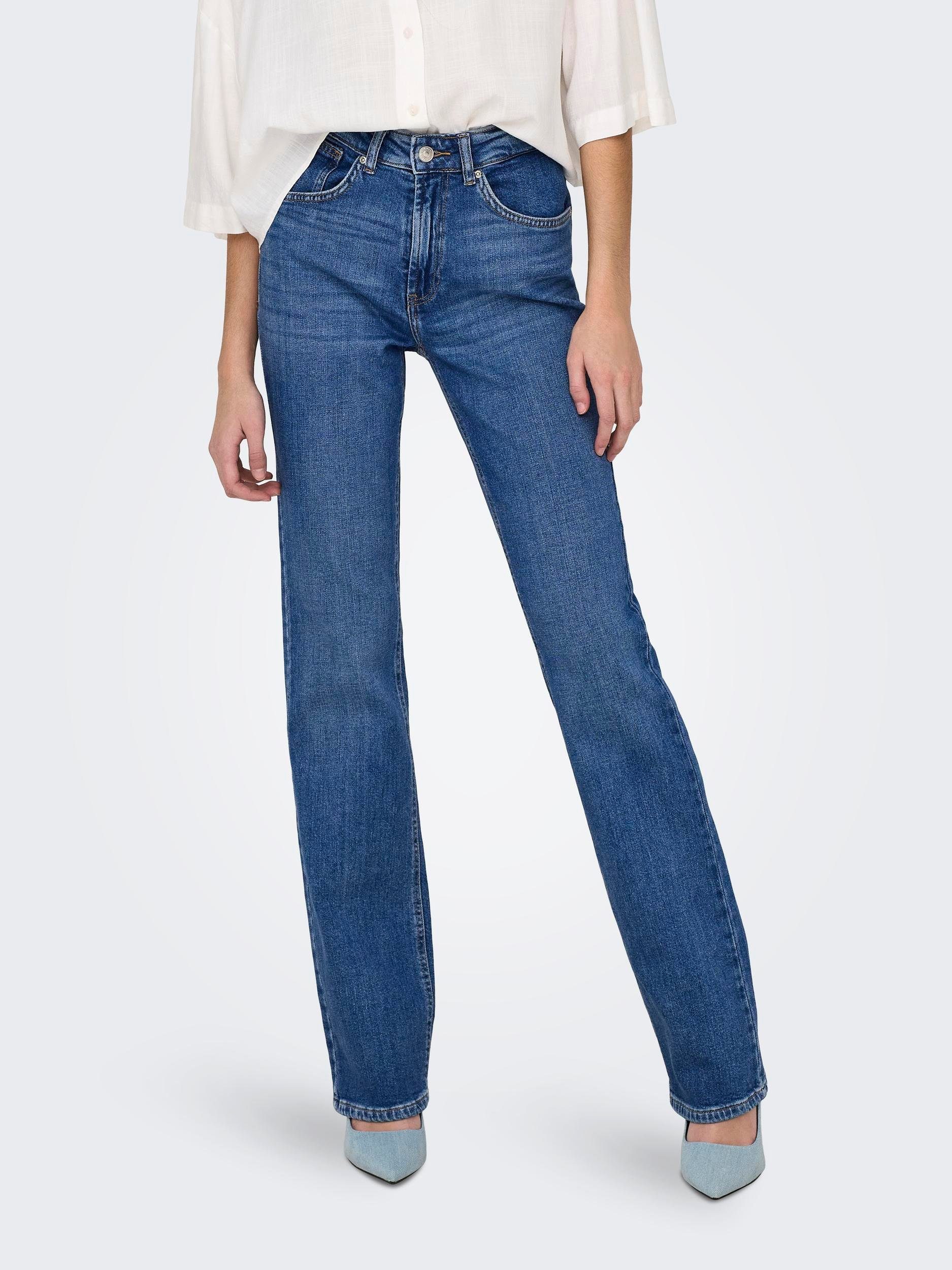 Only Bootcut jeans ONLEVERLY MW SWEET FLARED DNM CRO187 Katoenmix met stretch zorgt voor een aangenaam draaggevoel (Flared jeans, wijde jeans, uitlopende pijpen, normale taillehoogte)