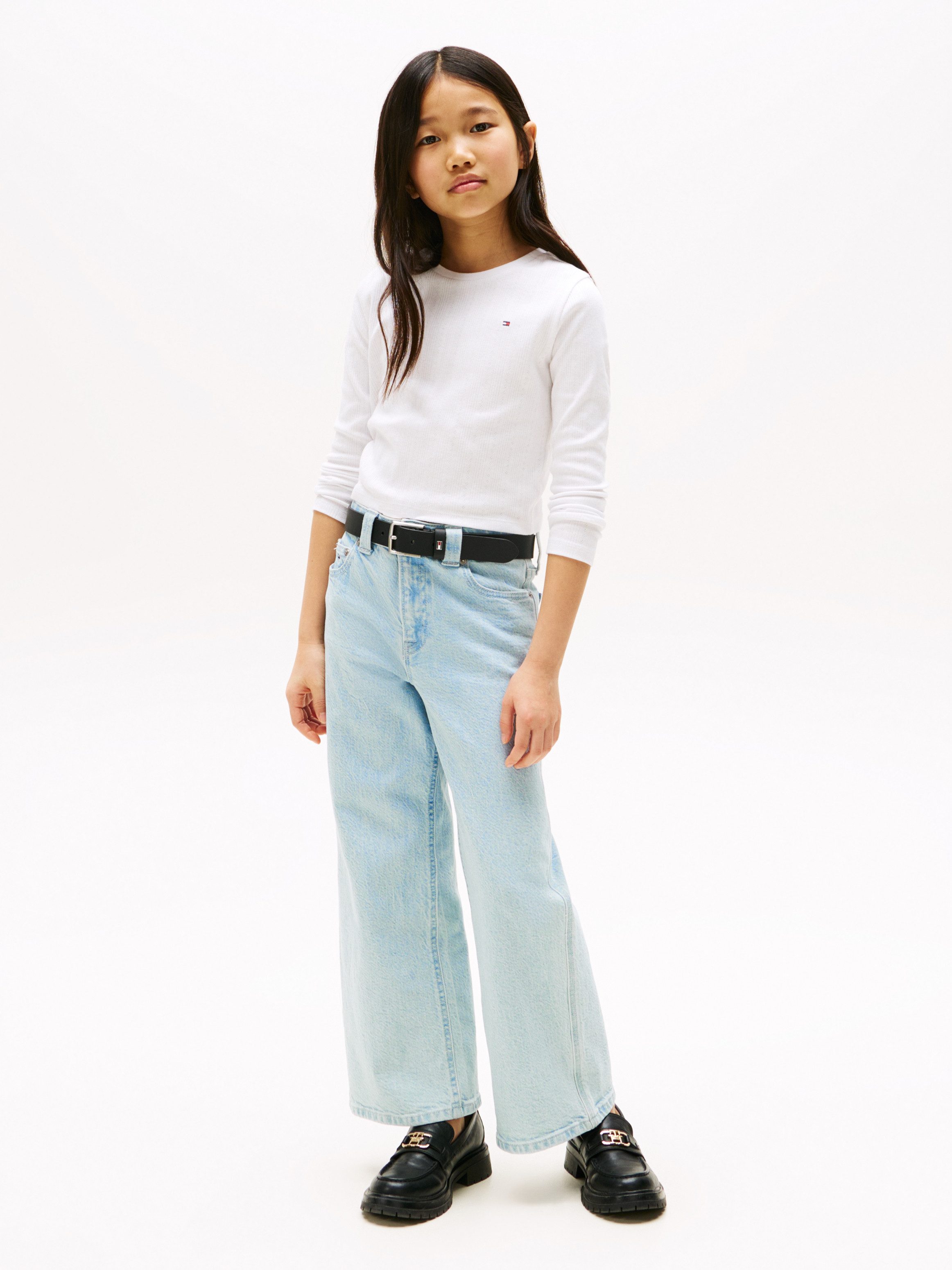 Tommy Hilfiger Shirt met lange mouwen POINTELLE TOP LS voor kinderen tot 16 jaar, met logo-print