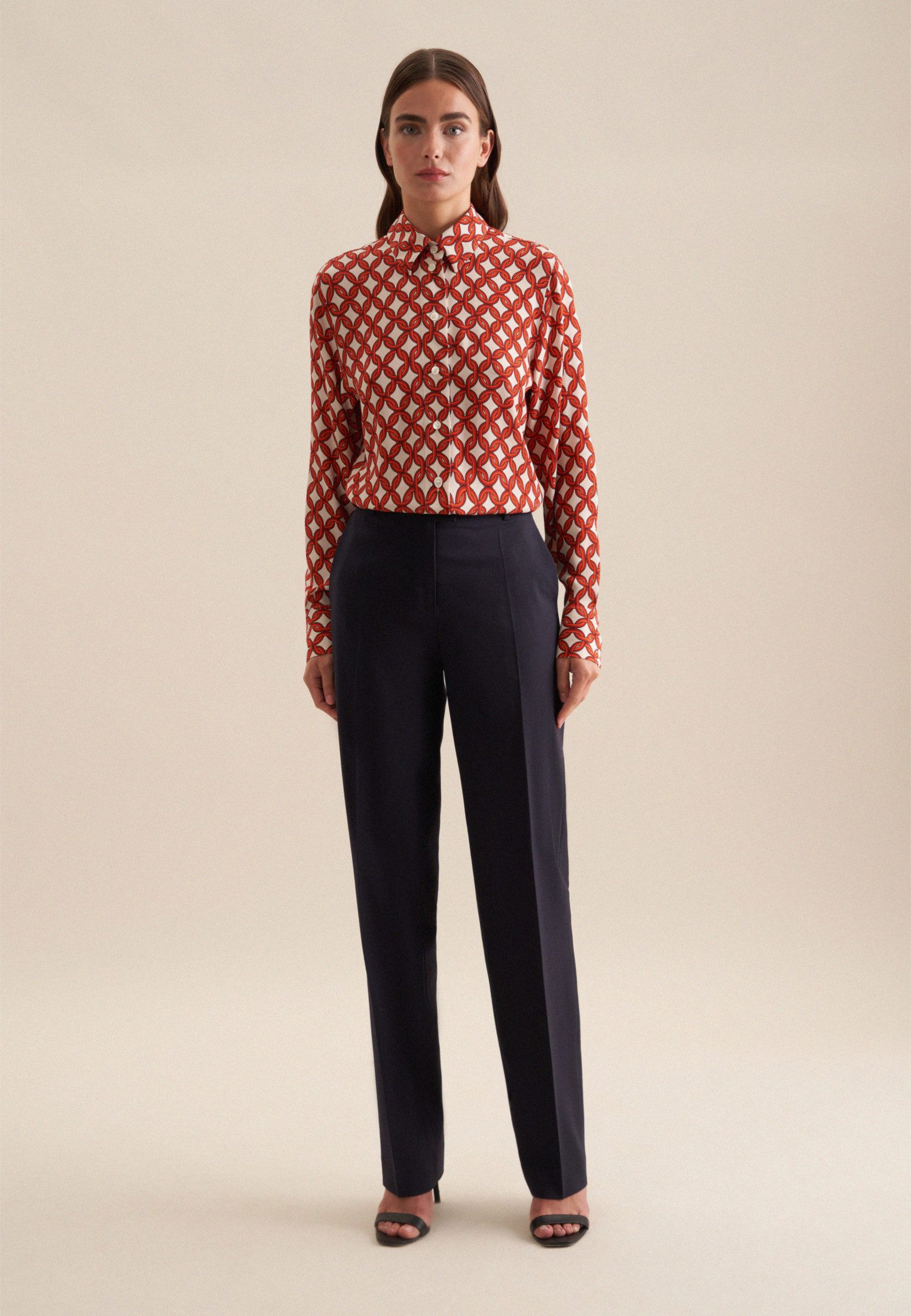 seidensticker Overhemdblouse Zwarte roos Lange mouwen kraag print