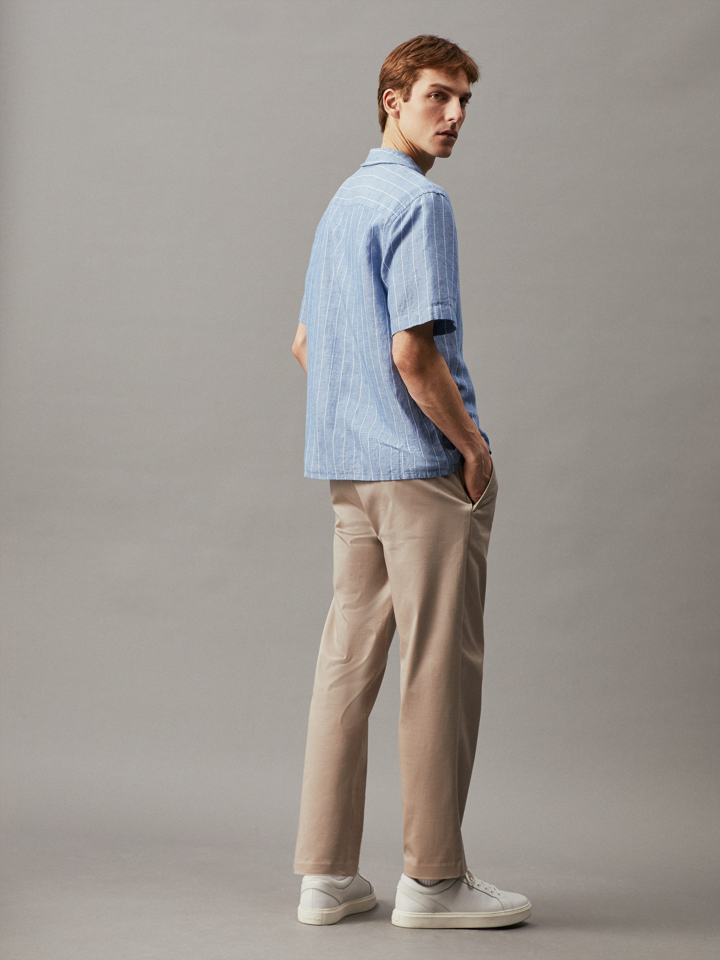 Calvin Klein Overhemd met korte mouwen LINEN COTTON STRIPE S/S SHIRT