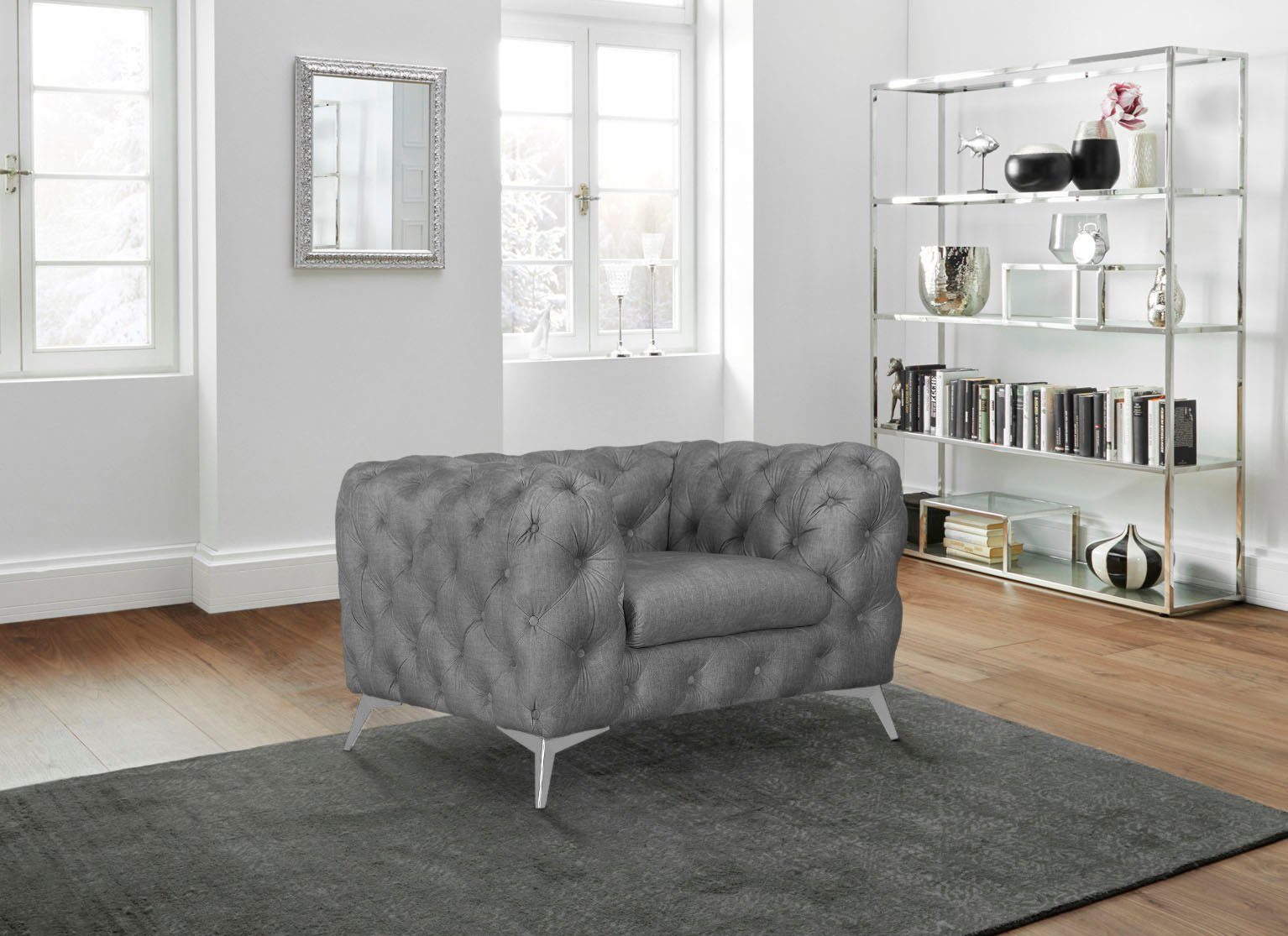 Leonique Chesterfield-fauteuil Glynis Fauteuil luxueuze capitonnage, moderne chesterfield look, kleur van de poten ter keuze