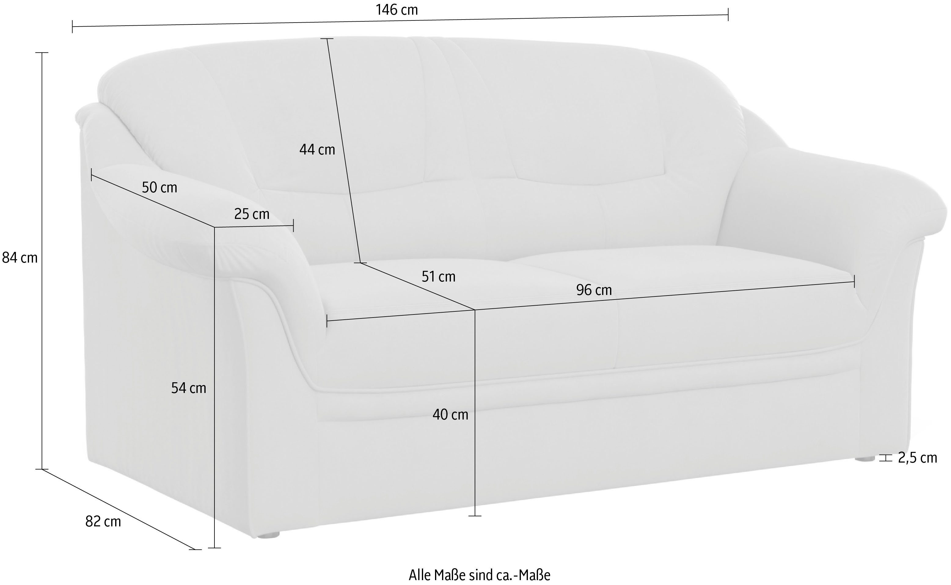 DOMO collection 2-zitsbank Montana voor kleine ruimtes, breedte 146cm, comfortabel en tijdloos