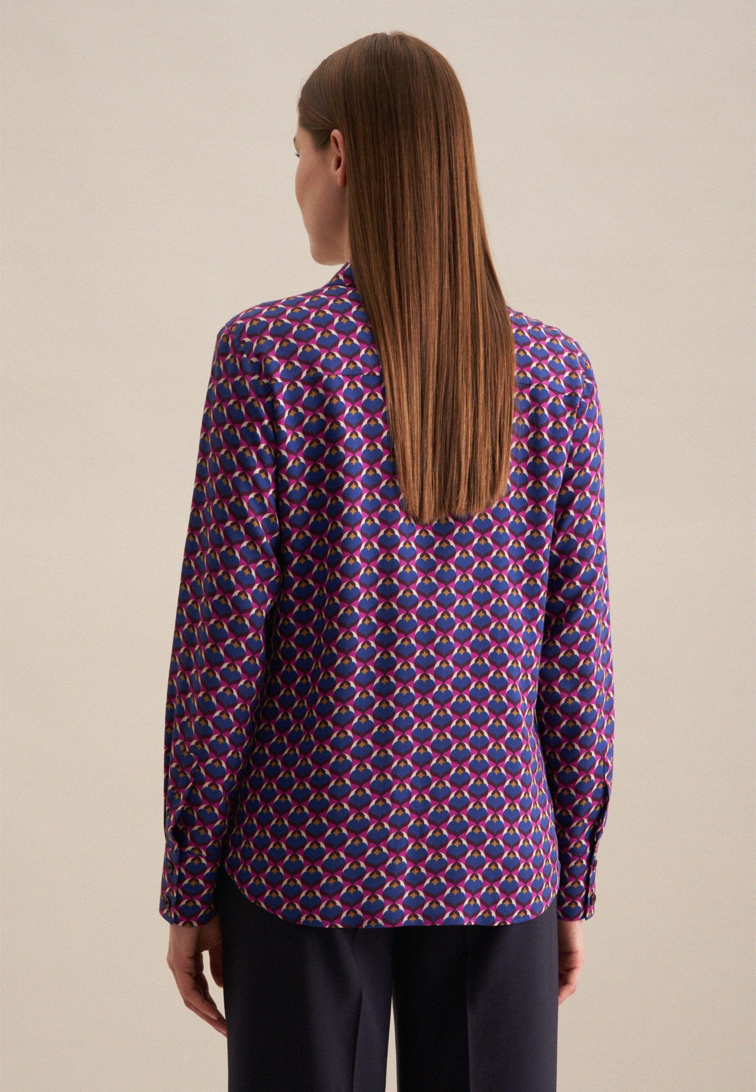 seidensticker Overhemdblouse Zwarte roos Lange mouwen kraag print