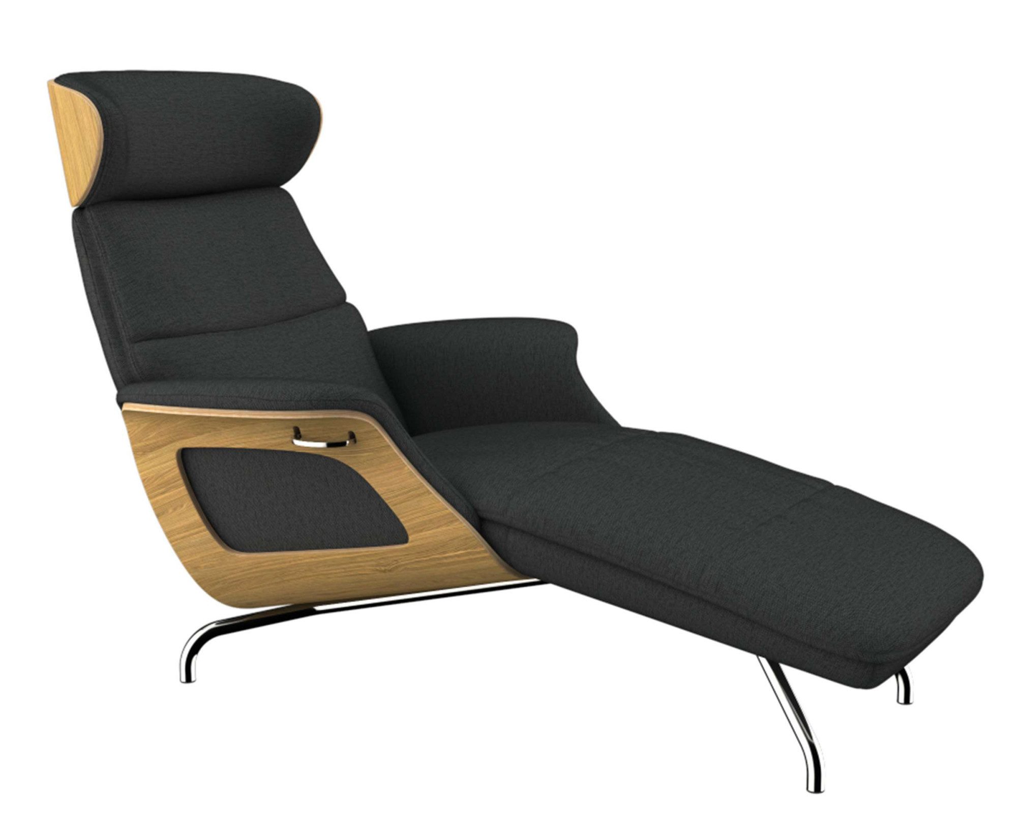 FLEXLUX Loungestoel Clement chaise longue, relaxstoel, ligstoel Rug- en hoofdsteunverstelling, armleuning, geolied eiken, voet van aluminium
