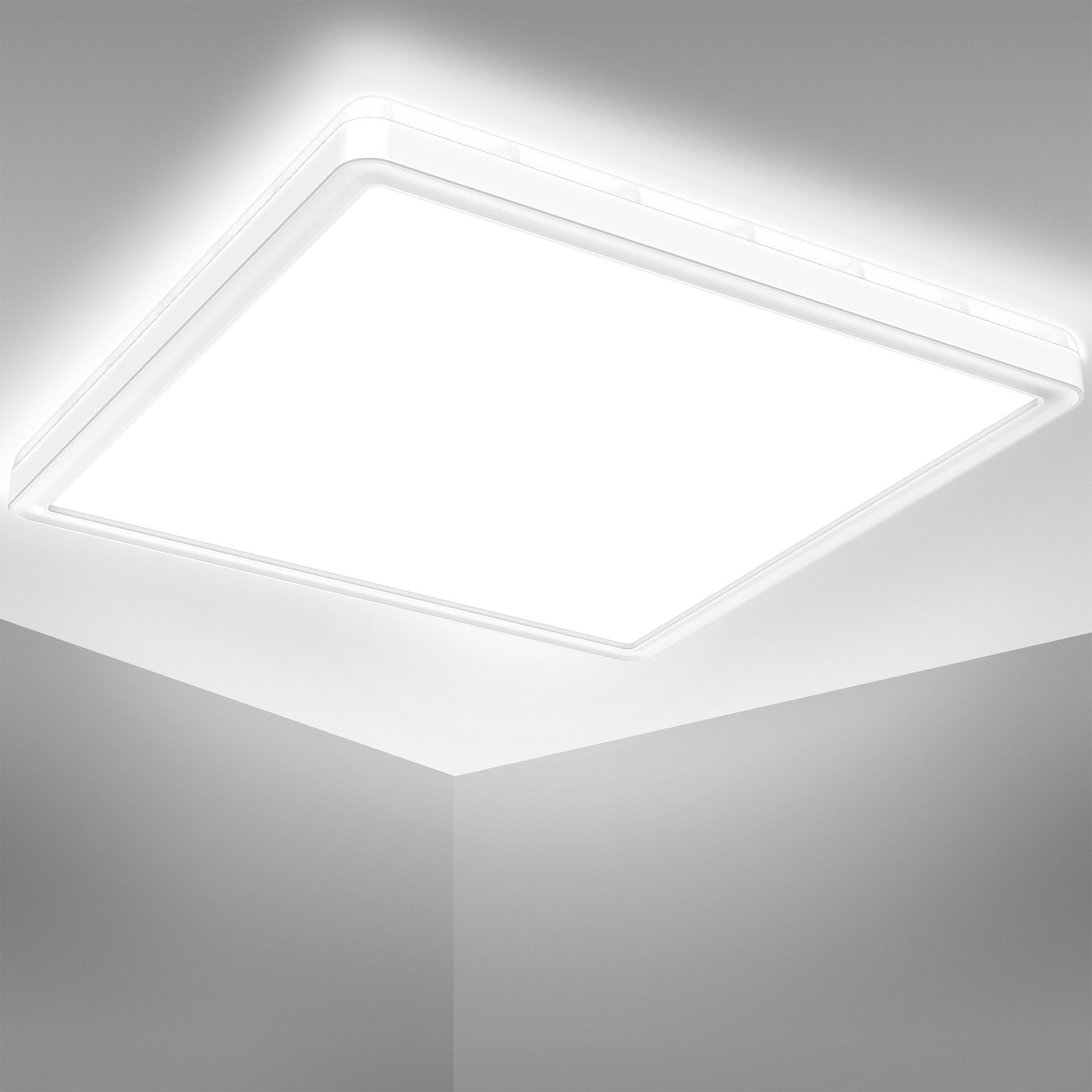 B.K.Licht Led-plafondlamp LED bad plafondlamp, met backlight, ultraflauw Indirect licht, 18W, 4.000K, 2400Lm, IP44, L: 29 cm (1 stuk)