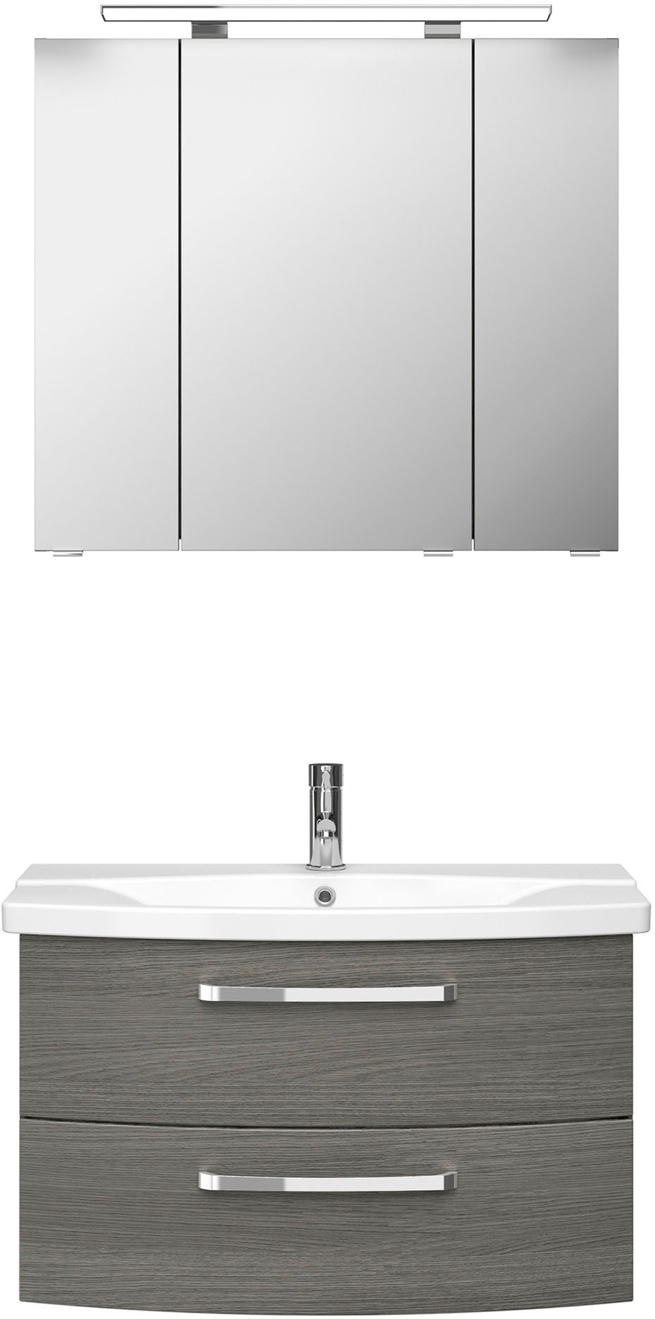 Saphir Badmeubelset Serie 4010 2-delig keramische wastafel met LED-spiegelkast Badkamer set 84 cm breed, incl. deurdemper, 3 deuren, 2 lades (set)