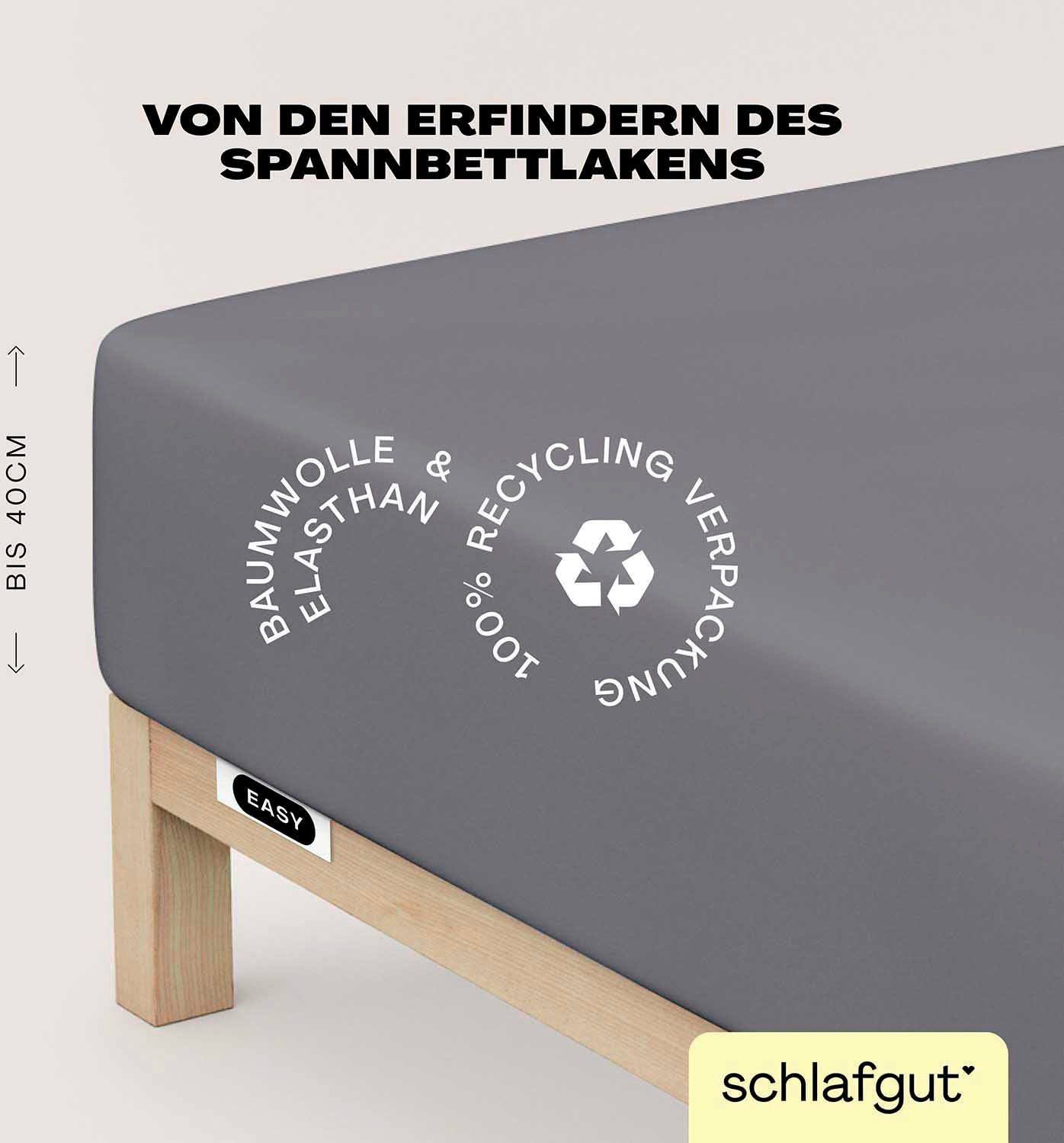 Schlafgut Hoeslaken EASY jersey elastaan boxspring (1 stuk) hoeslakens maat 140-160 cm x 200-220 cm grijs