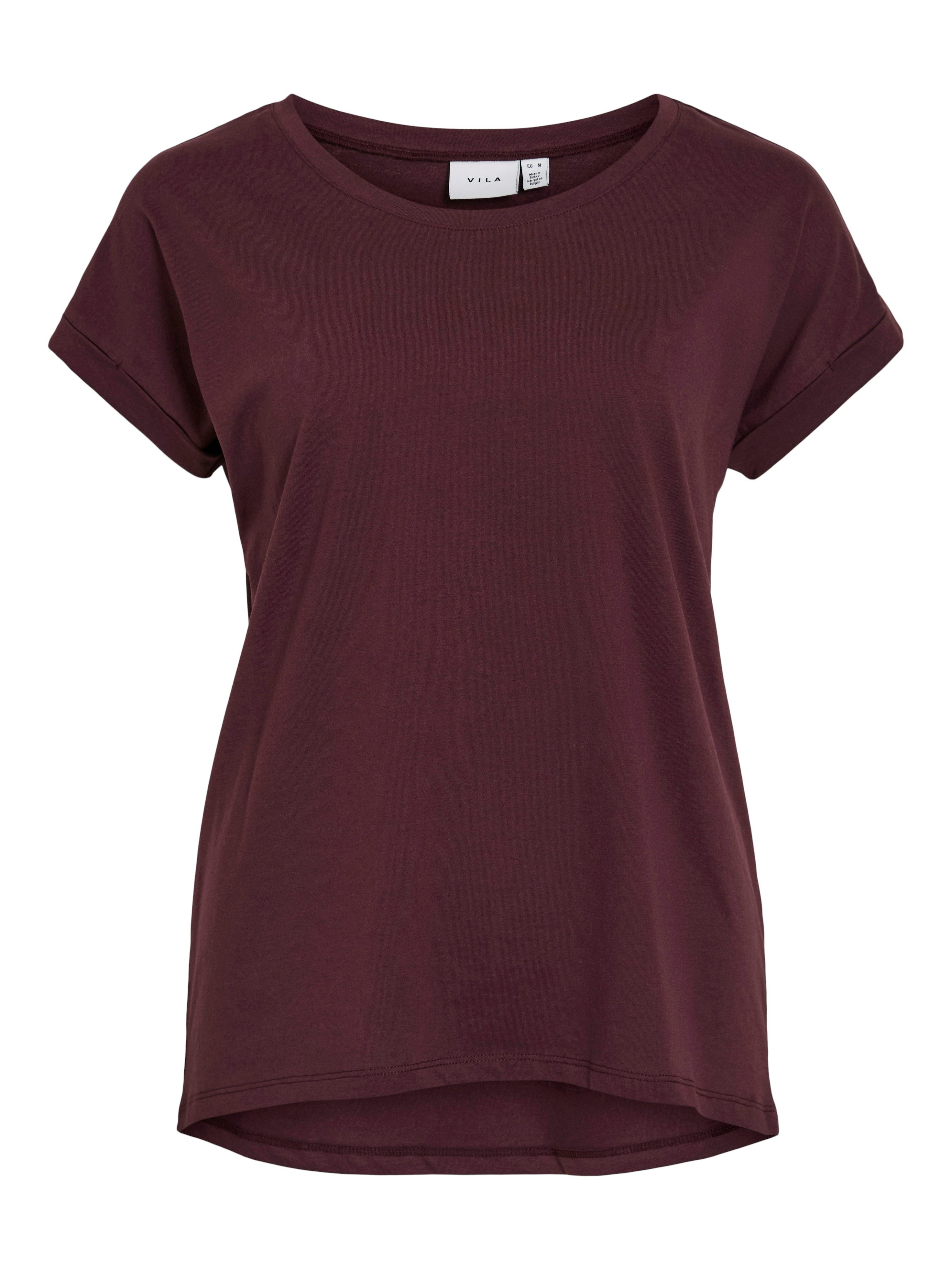 Vila Shirt met ronde hals VIDREAMERS NEW PURE T-SHIRT/SU-NOOS Basic dames T-shirt met ronde hals en omgeslagen mouwen