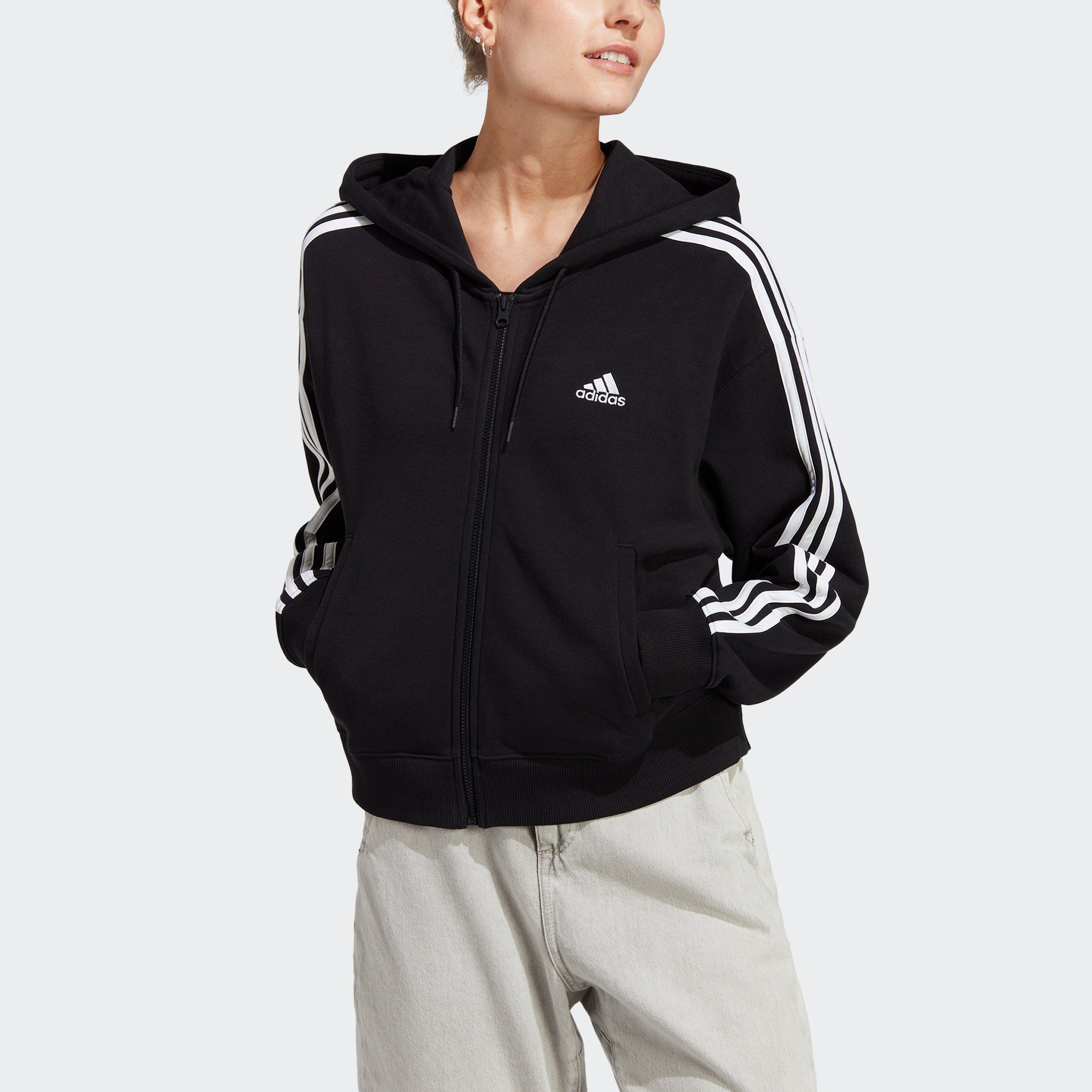 adidas Sportswear adidas Performance Outdoorjack ESSENTIALS 3-STRIPE FRENCH TERRY BOMBERJACK MET CAPUCHON