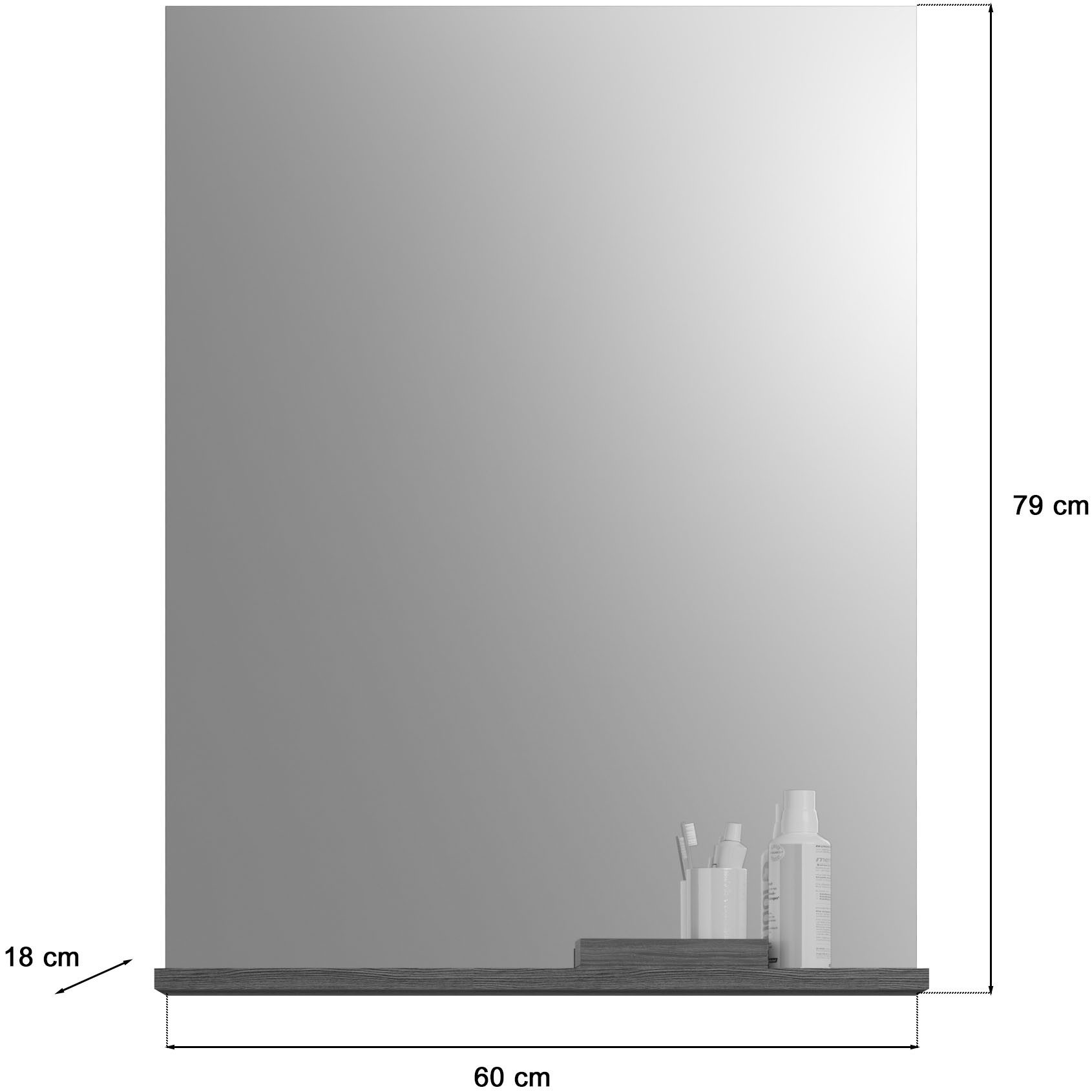 INOSIGN Badspiegel Siena, breedte 60 cm, 1 legplank, hoogwaardig spiegelglas in verschillende kleuren verkrijgbaar, badkamermeubels, spiegel, badkamer