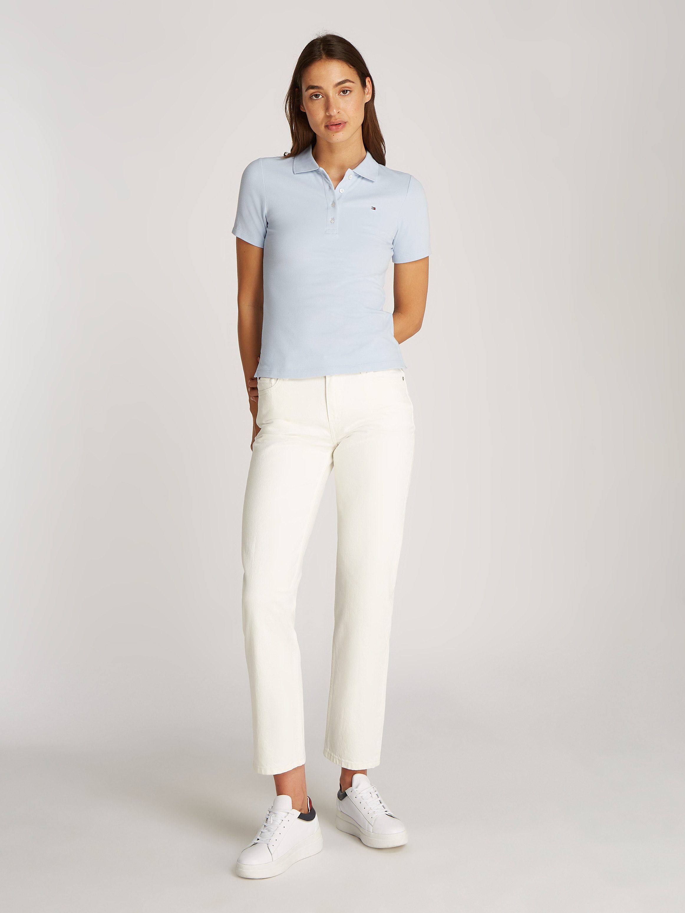 Tommy Hilfiger Poloshirt 1985 Slim Fit Pique Premium met logo-borduursel, met zijsplitten