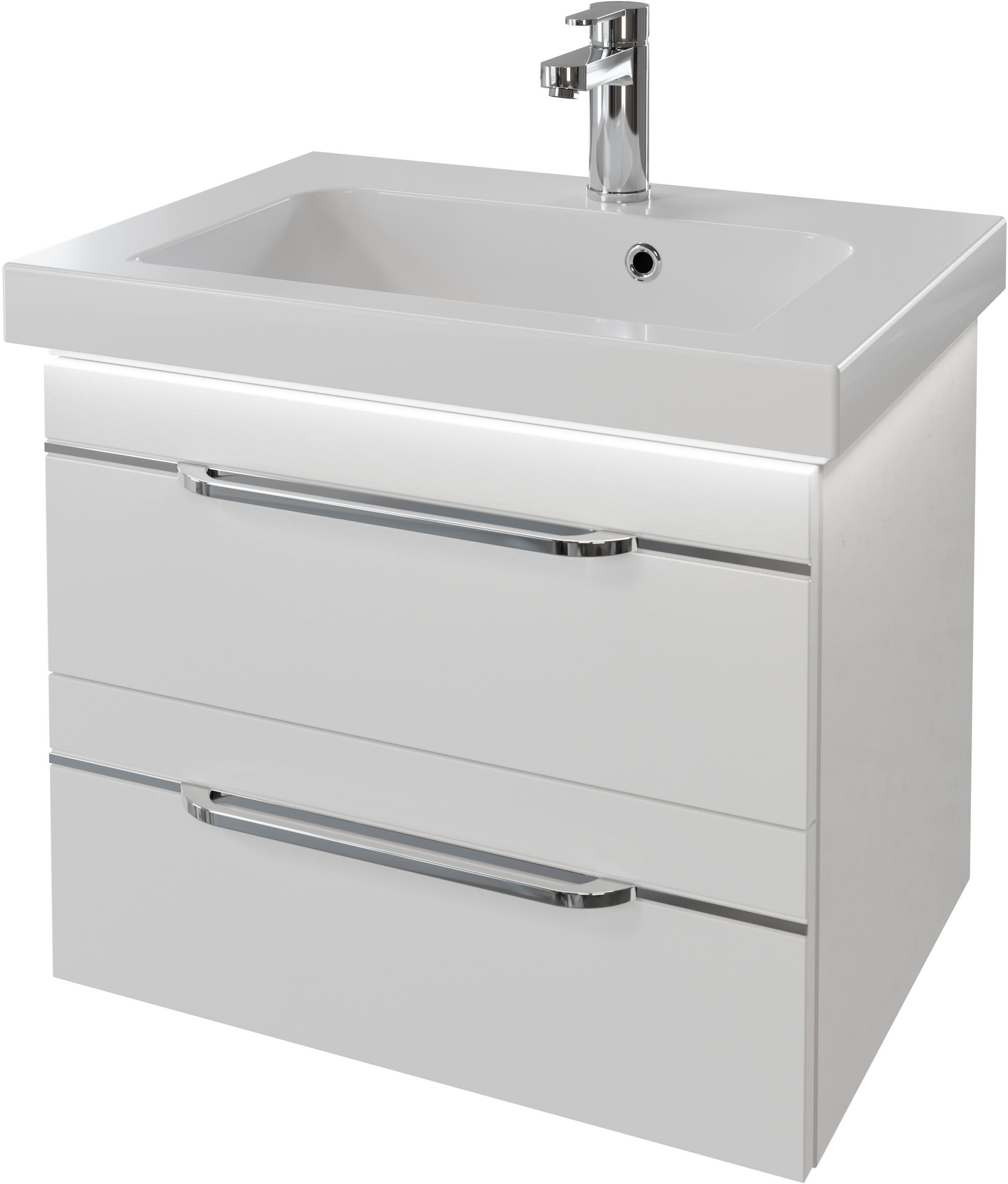 Saphir Wastafelonderkast Serie Balto mineraalmarmeren wastafel met onderkast, 64,4 cm breed Wastafelmeubel met 2 laden, badkamerkast in verschillende
