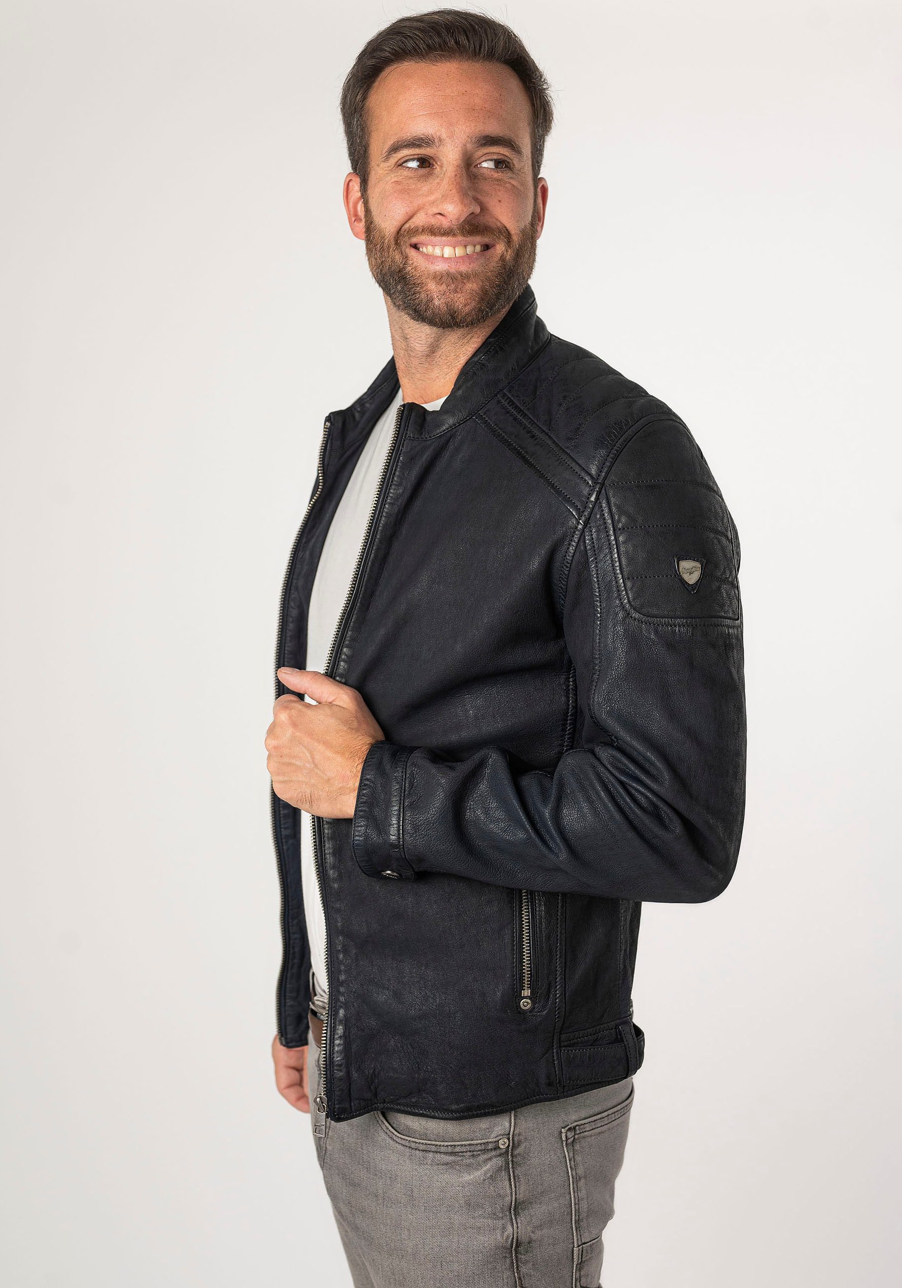 Mauritius Leren jack MMChesney met rits, ritszakken, sierstepping