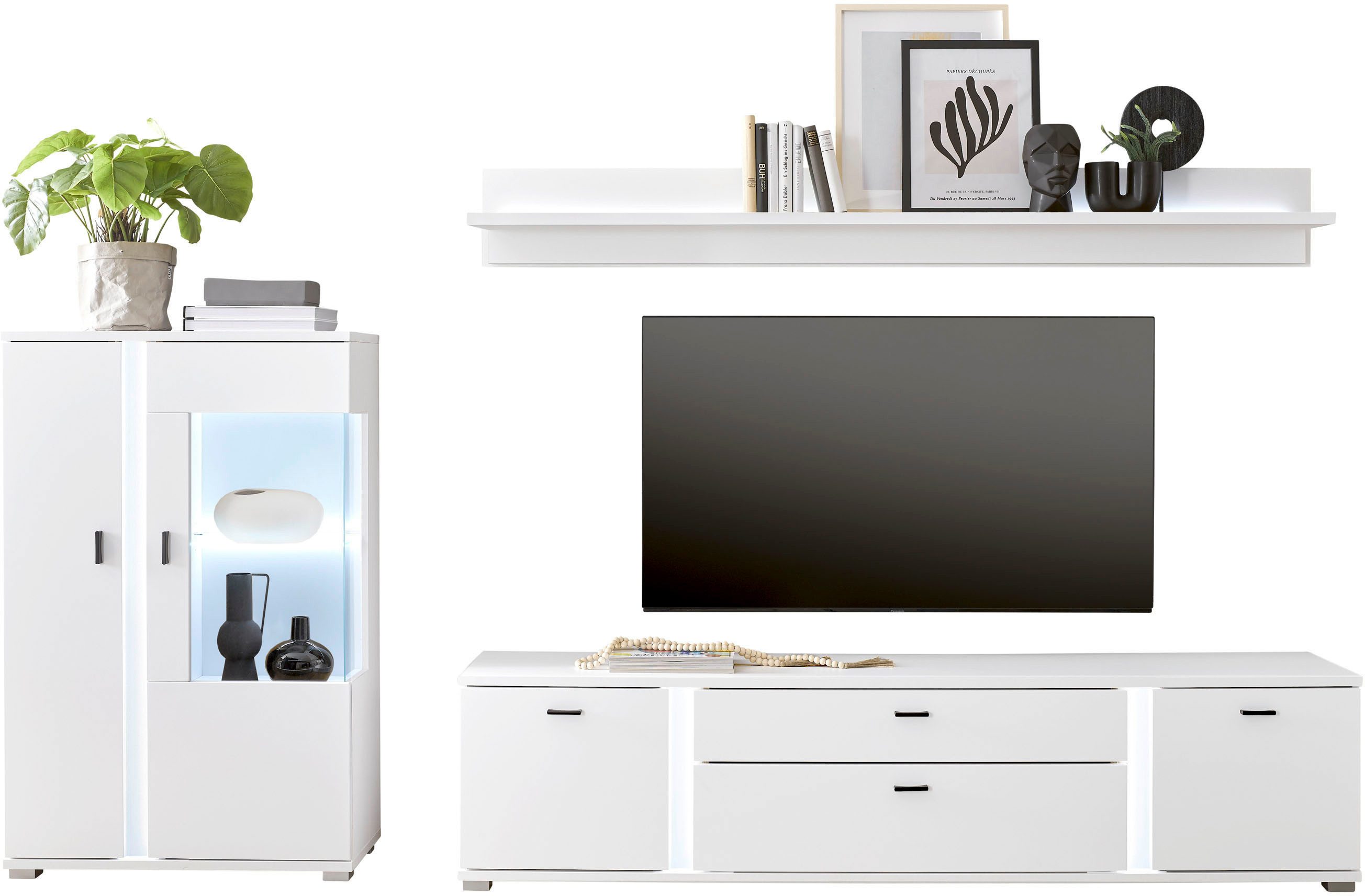INOSIGN Wandmeubel Long Island in moderne trendkleur, inclusief verticale verlichting, breedte 290 cm (set, 3-delig) tv-wandmeubels wit