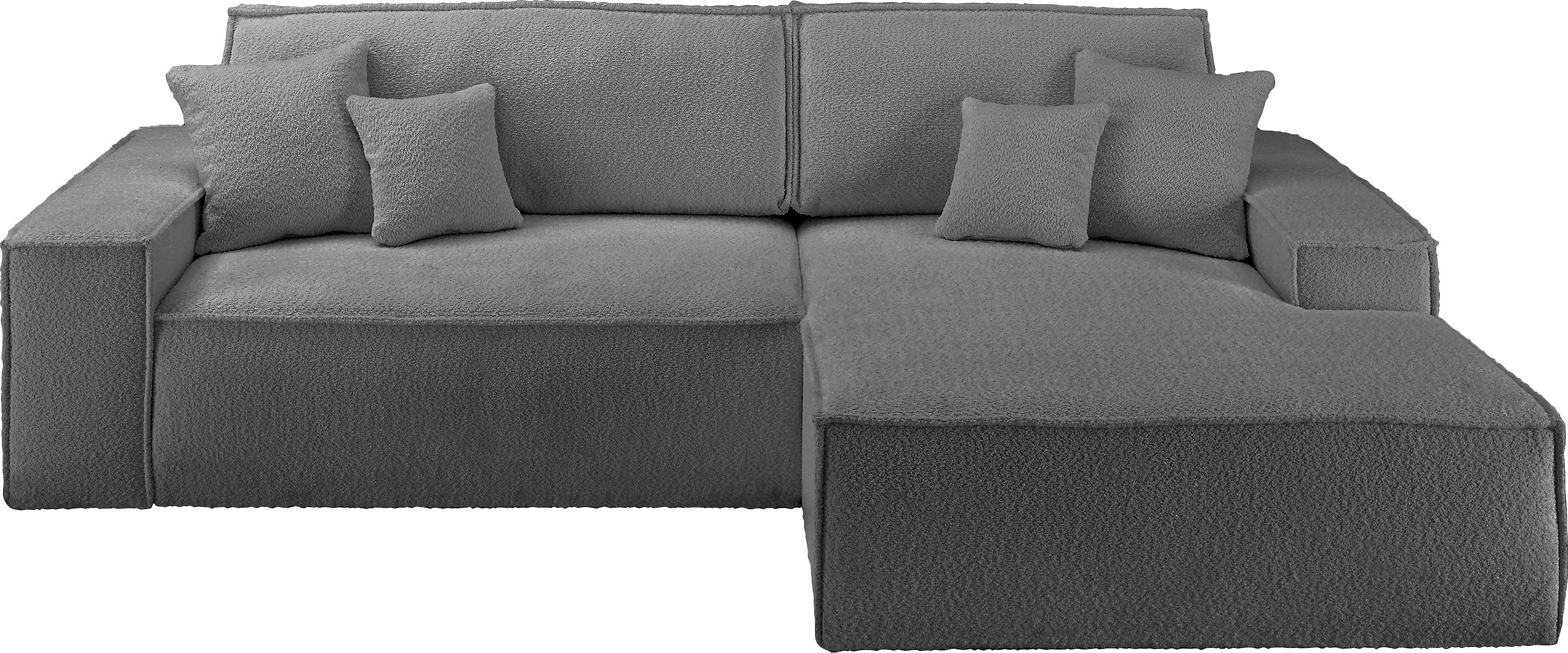 andas Hoekbank Finnley slaapbank 267 cm in Bouclé, fijne structuur en cord, L-vorm