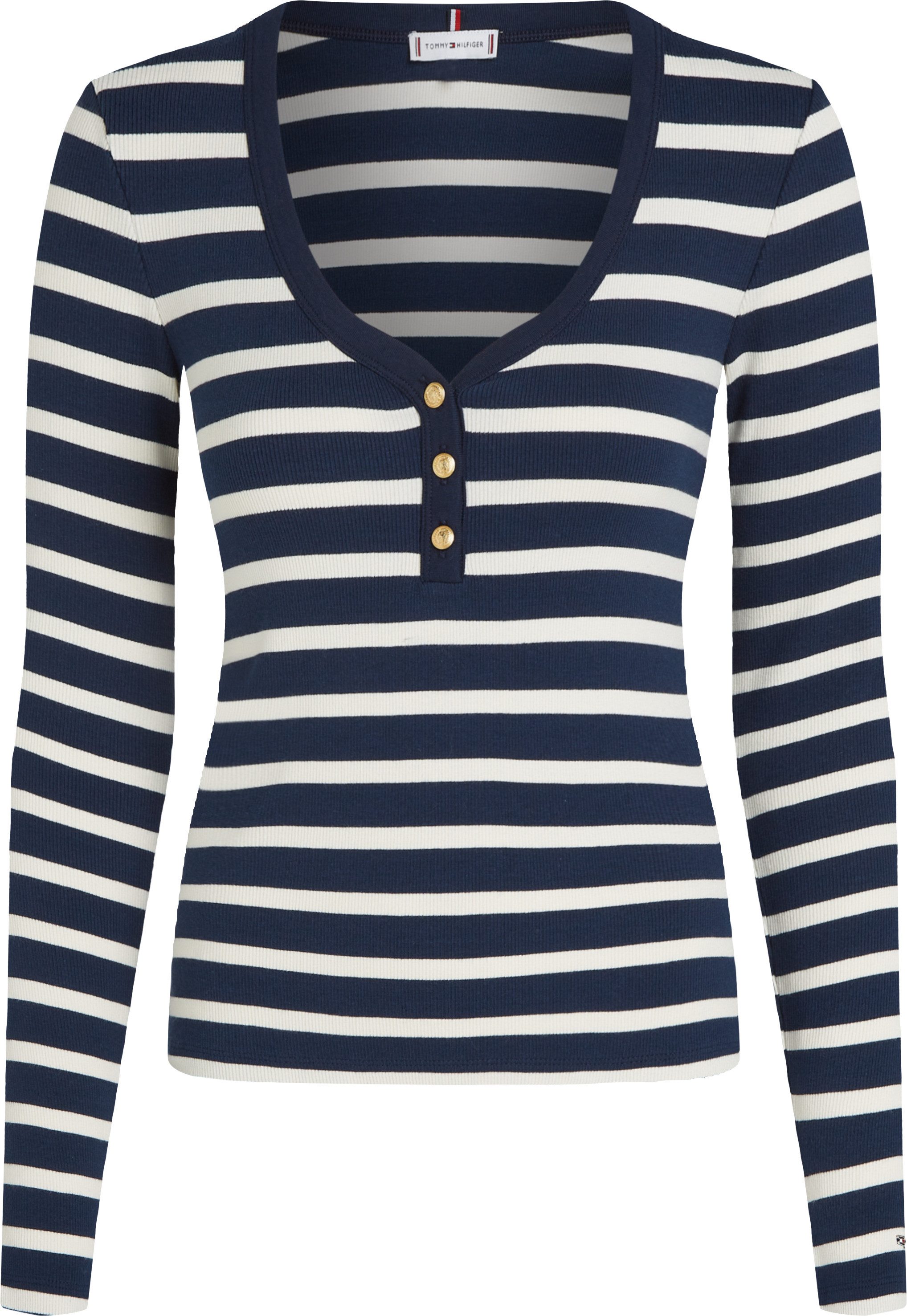 Tommy Hilfiger Shirt met lange mouwen SLIM HENLEY GB SCOOP-NK LS met ribstructuur, met metalen label