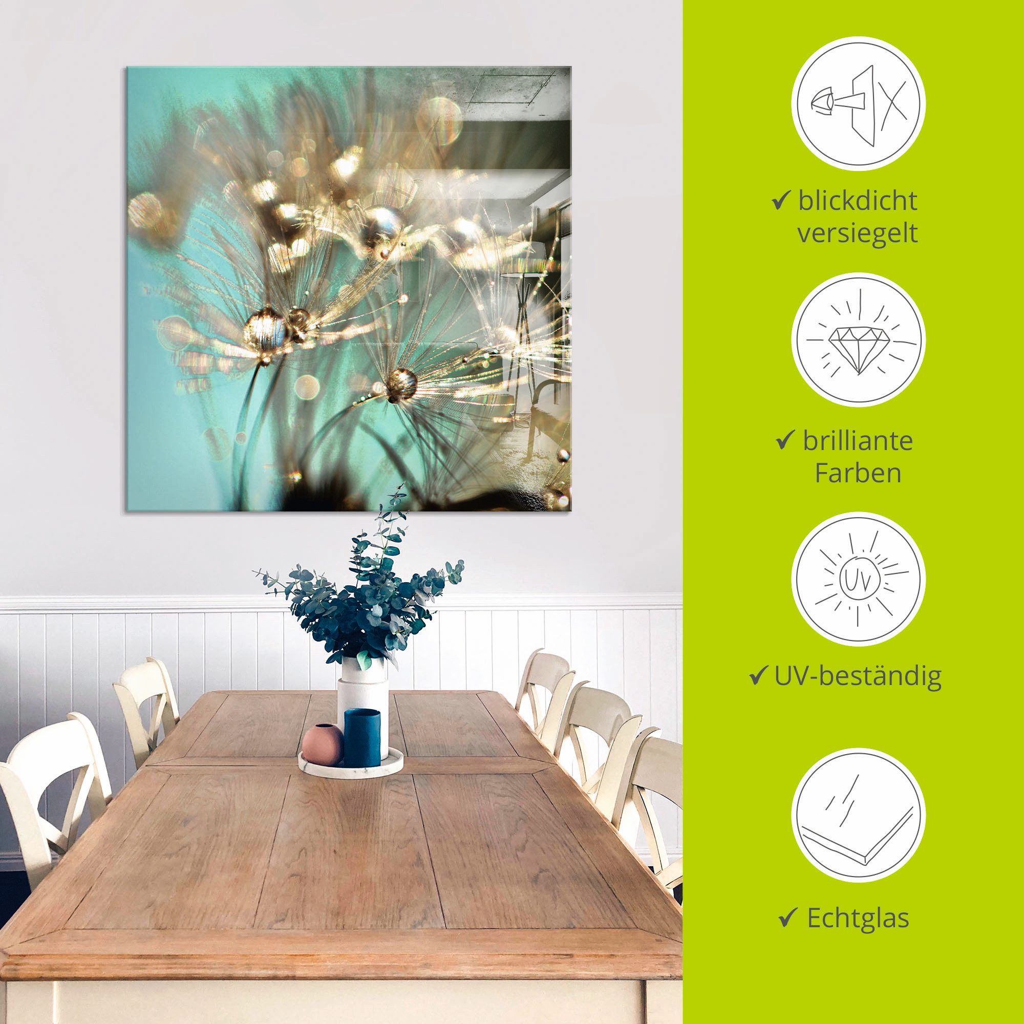 Artland Print op glas Pluizenbol glanzend goudkleur