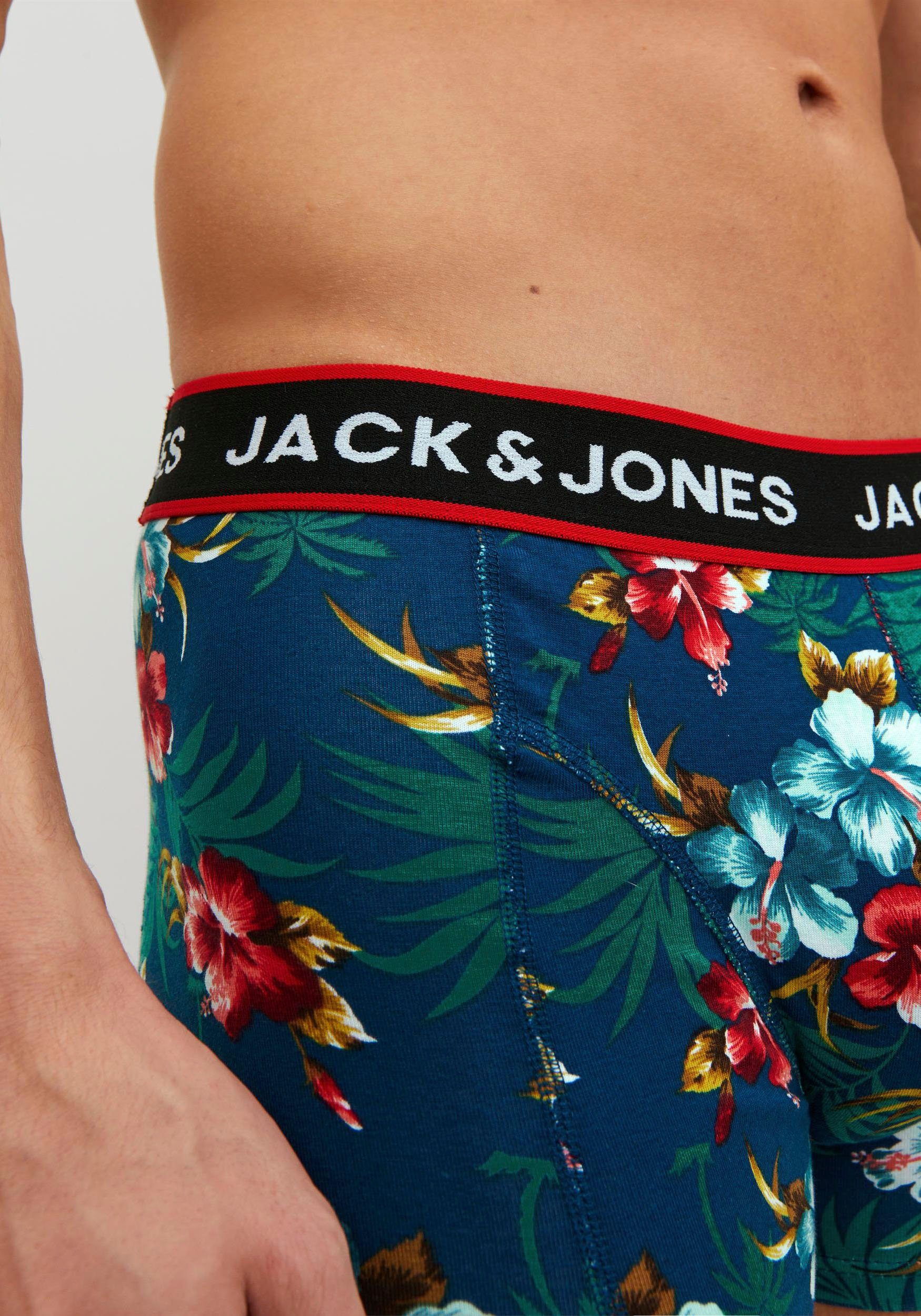 Jack & Jones Trunk JACFLOWER met bloemenprint en elastische band bedrukt, modieus, nauwsluitend, katoenmix, boorden (set, 3 stuks)