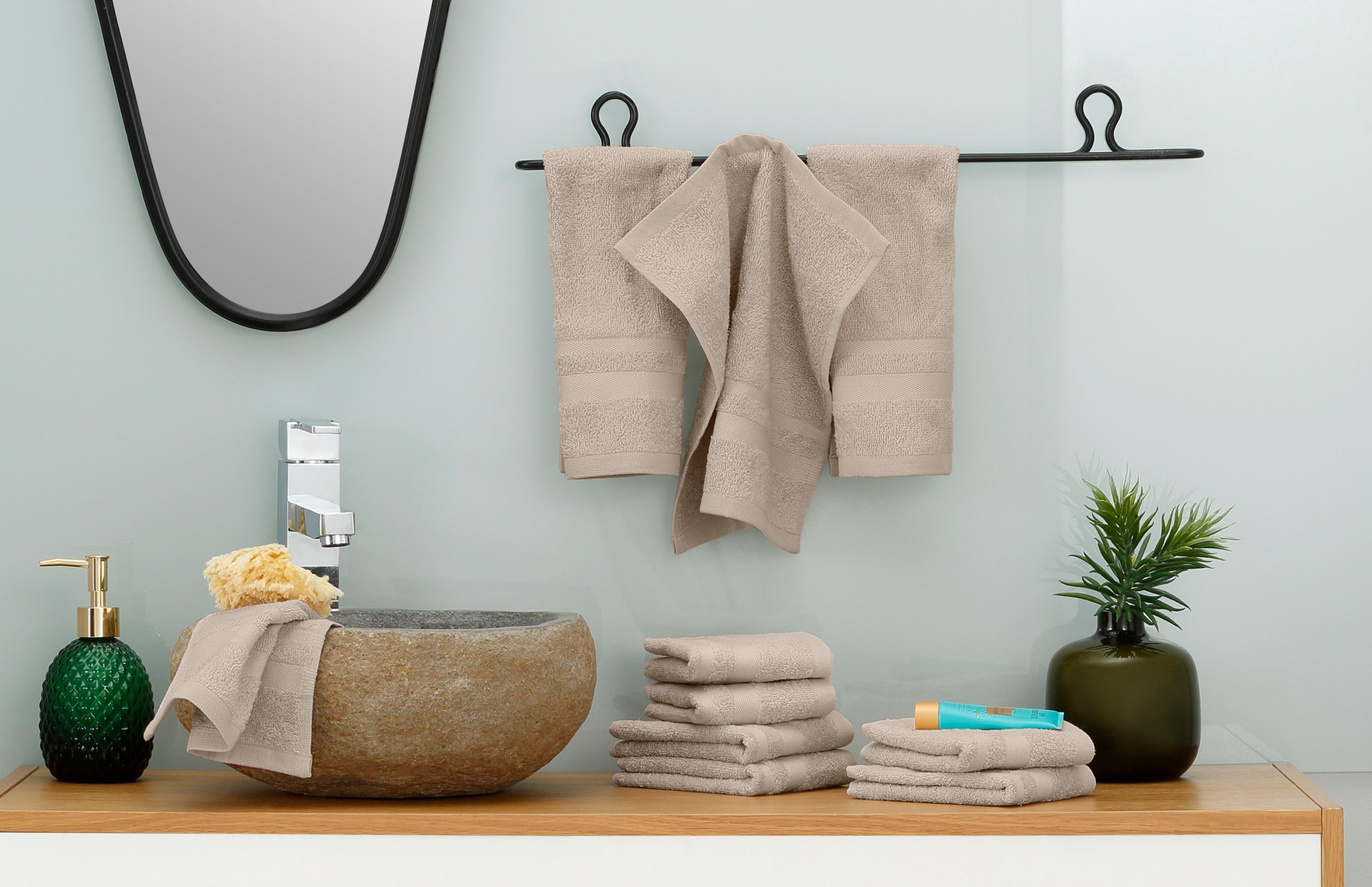 my home Washandje Vanessa Handdoeken met randdessin, 100% katoen, uni, zacht (set, 10-delig)