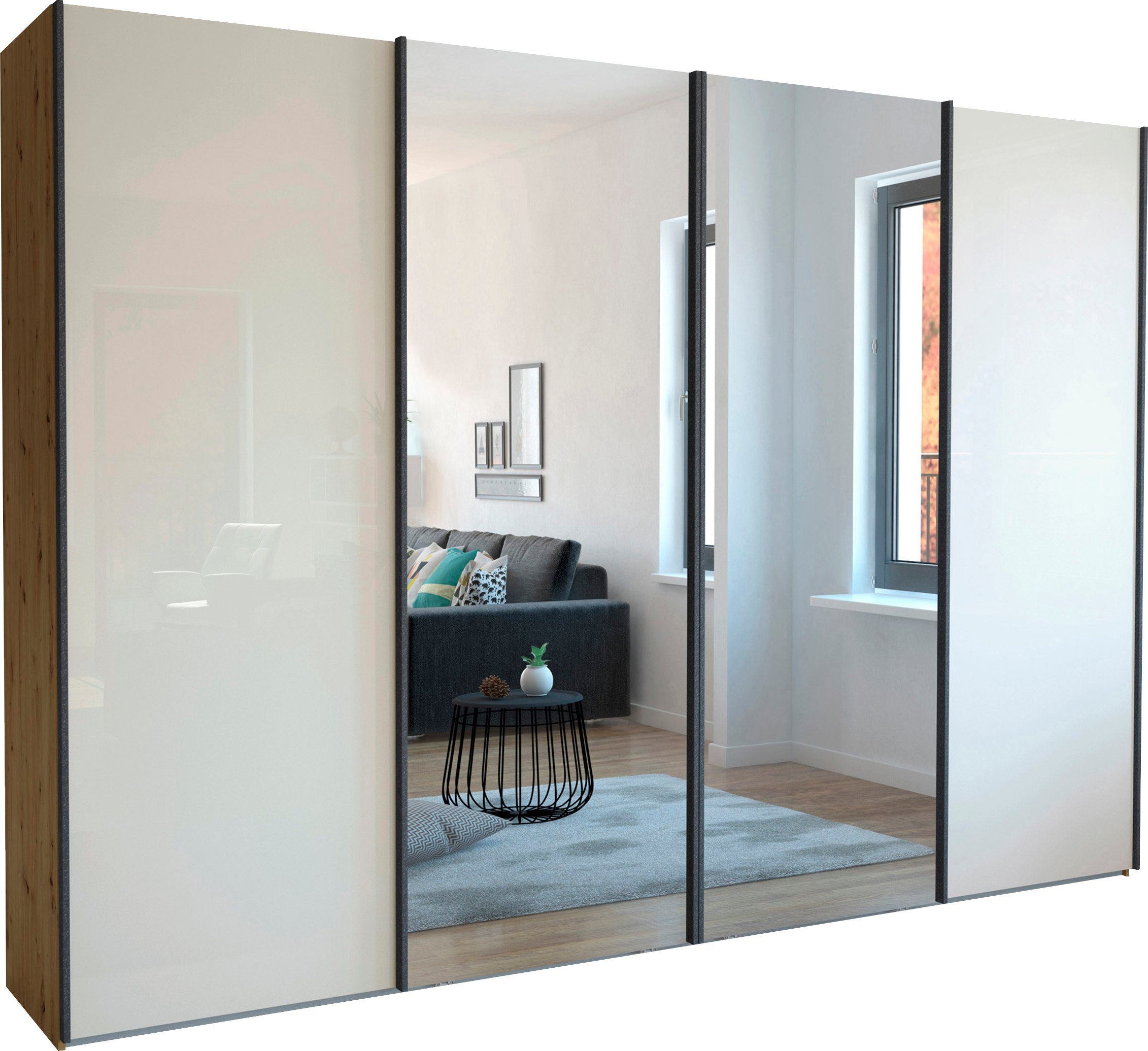 WIEMANN Zweefdeurkast Monaco hoogwaardig glas- en spiegelfront