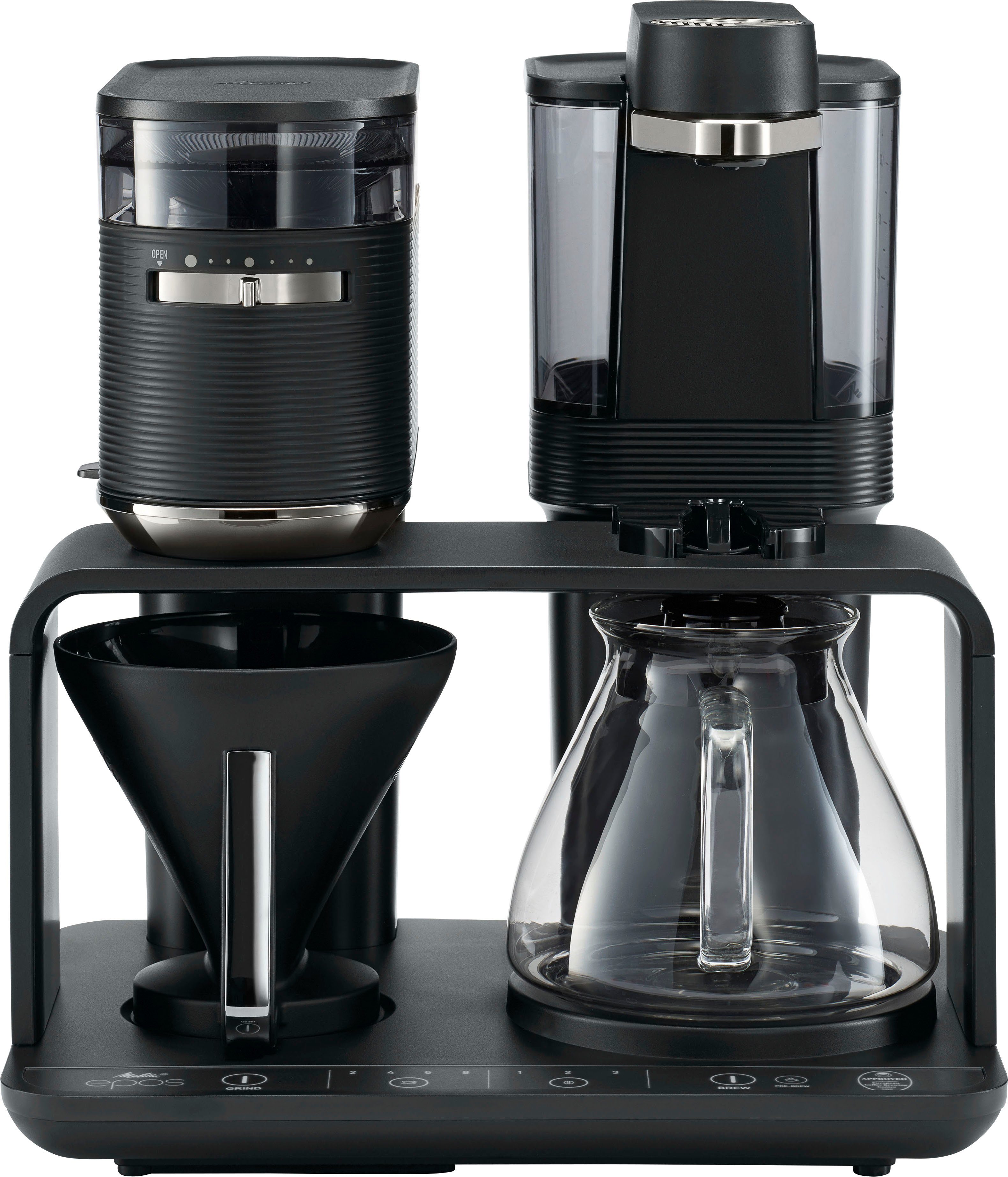 Melitta Koffiezetapparaat met bonenmaler EPOS® 1024-04, 1 l, Zwart/goudkleur, 360° draaibare watertuit