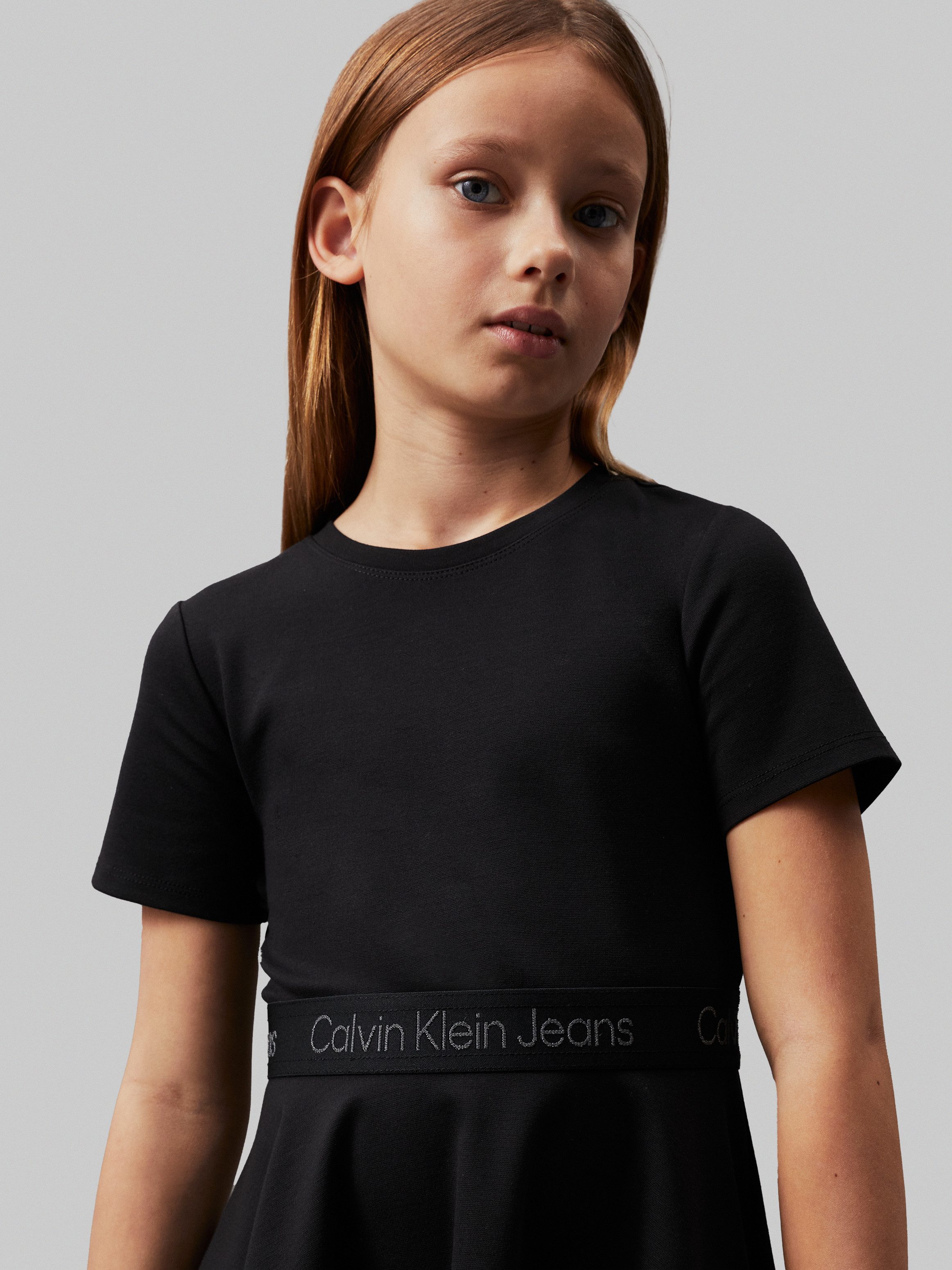 Calvin Klein Jerseyjurk PUNTO TAPE FIT FLARE SS DRESS