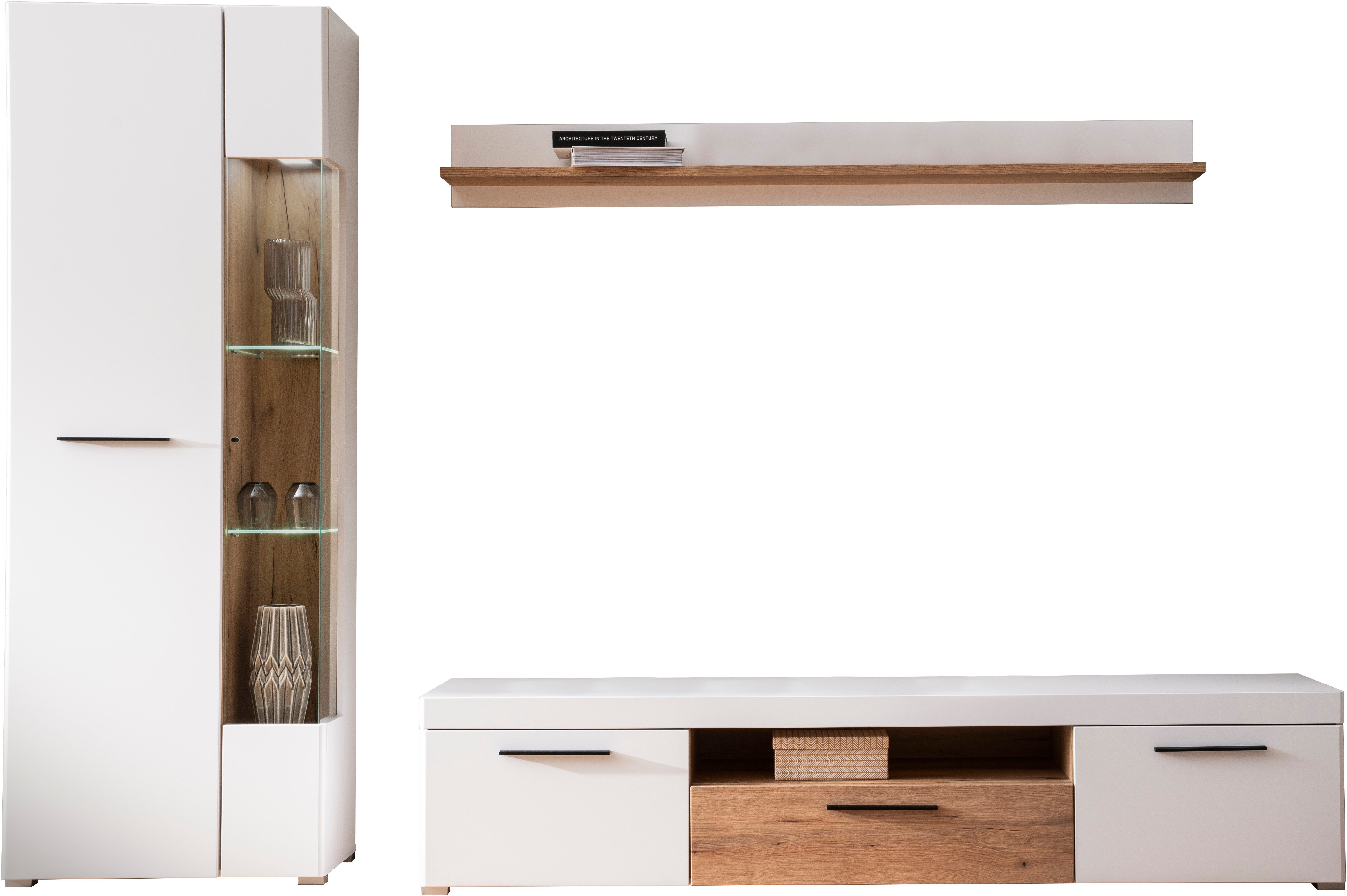 INOSIGN Wandmeubel Salerno, moderne wandmeubel, woonkamer-set, Wit met Eik Evoke Decor (set, 3-delig)
