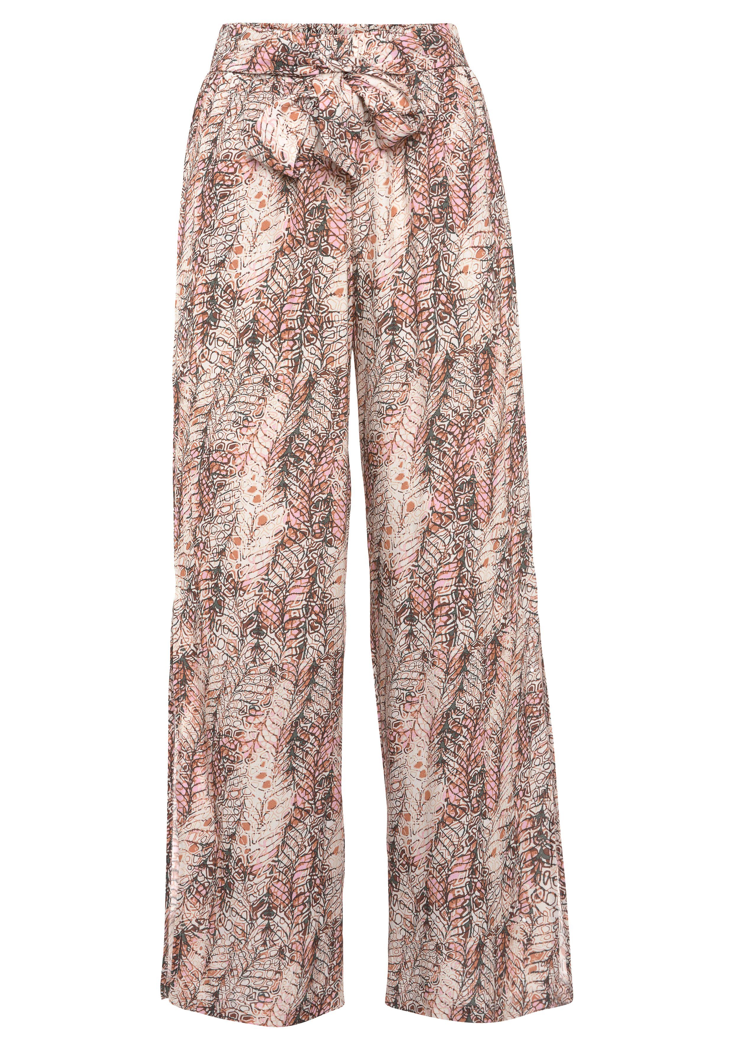 Buffalo Palazzobroek met all-over print, zijslits, losse pasvorm, zomershort (Met een bindceintuur)