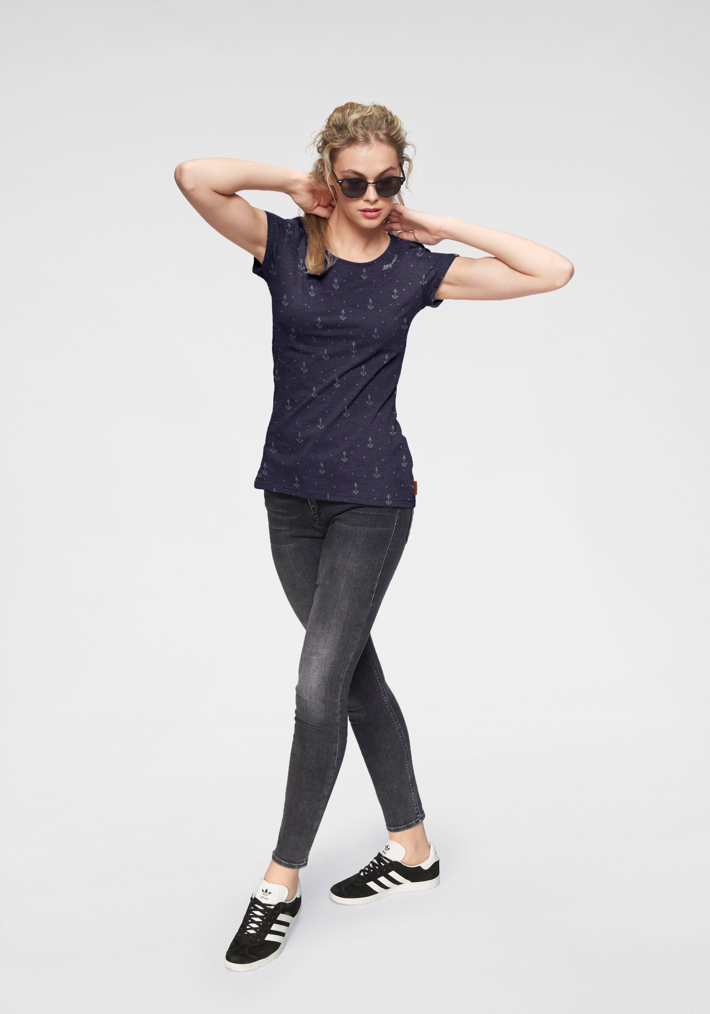 Ragwear T-shirt FLORAH A ORGANIC O met maritieme anker-print all-over