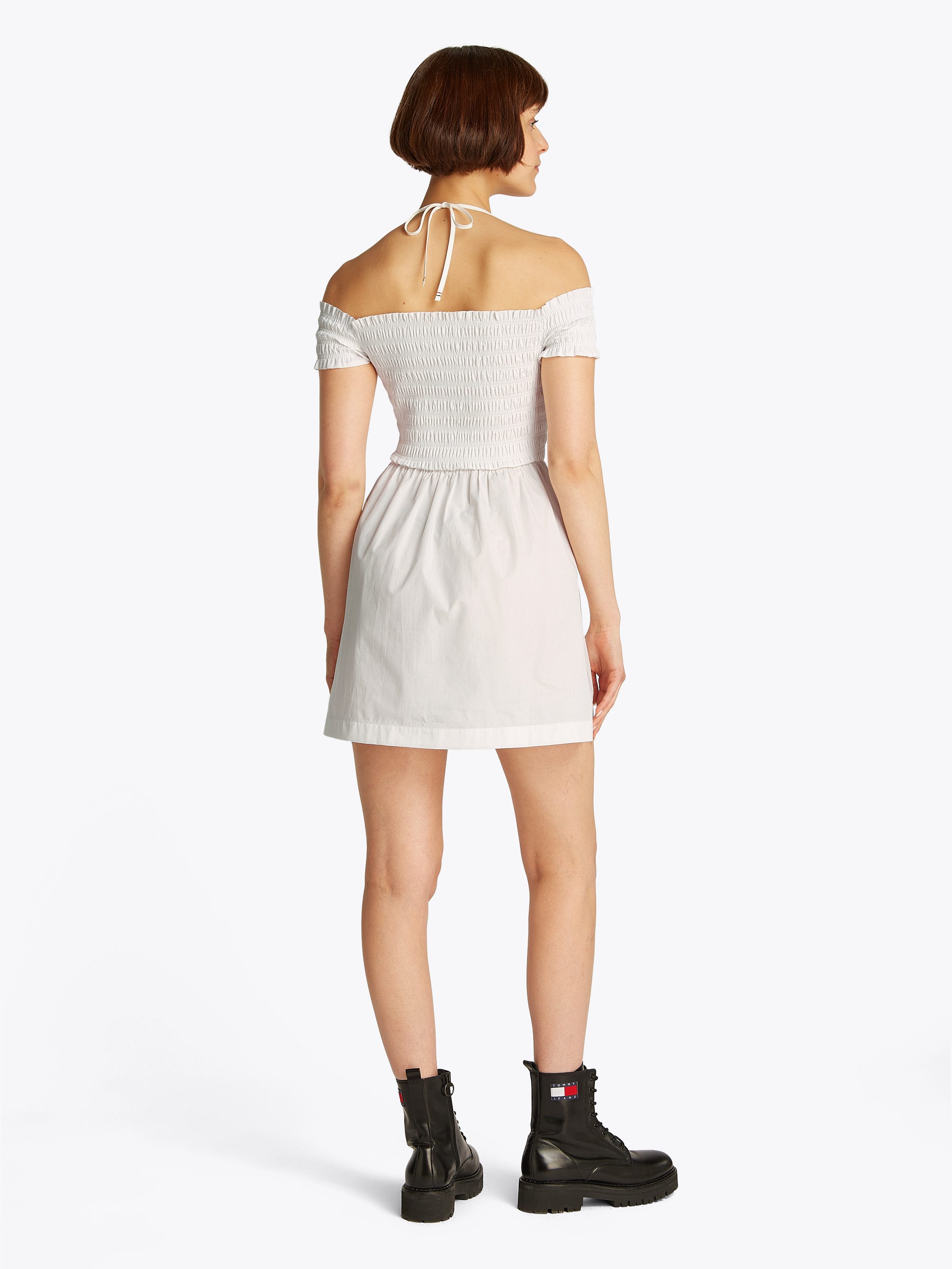 TOMMY JEANS Gesmokte jurk TJW RUCHE F&F POPLIN DRESS EXT