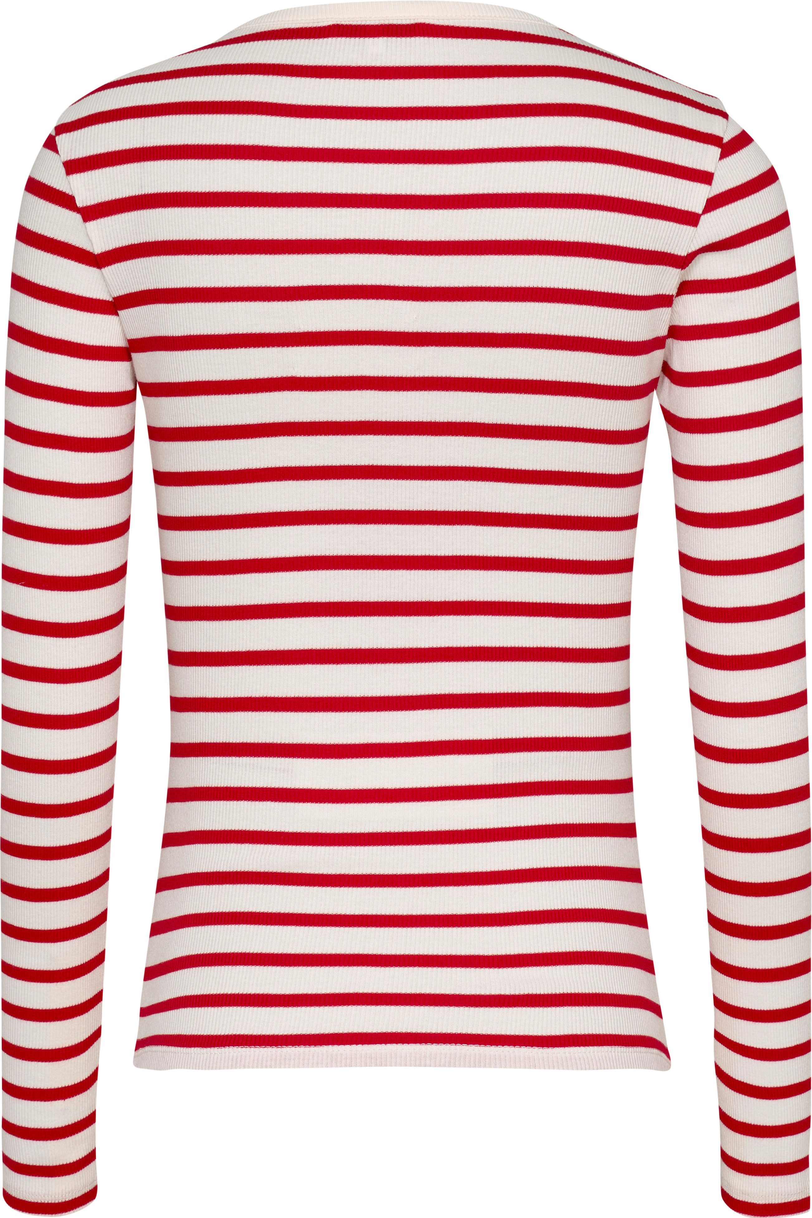 TOMMY JEANS Shirt met lange mouwen TJW SLM BUTTON RIB C-NECK LS EXT