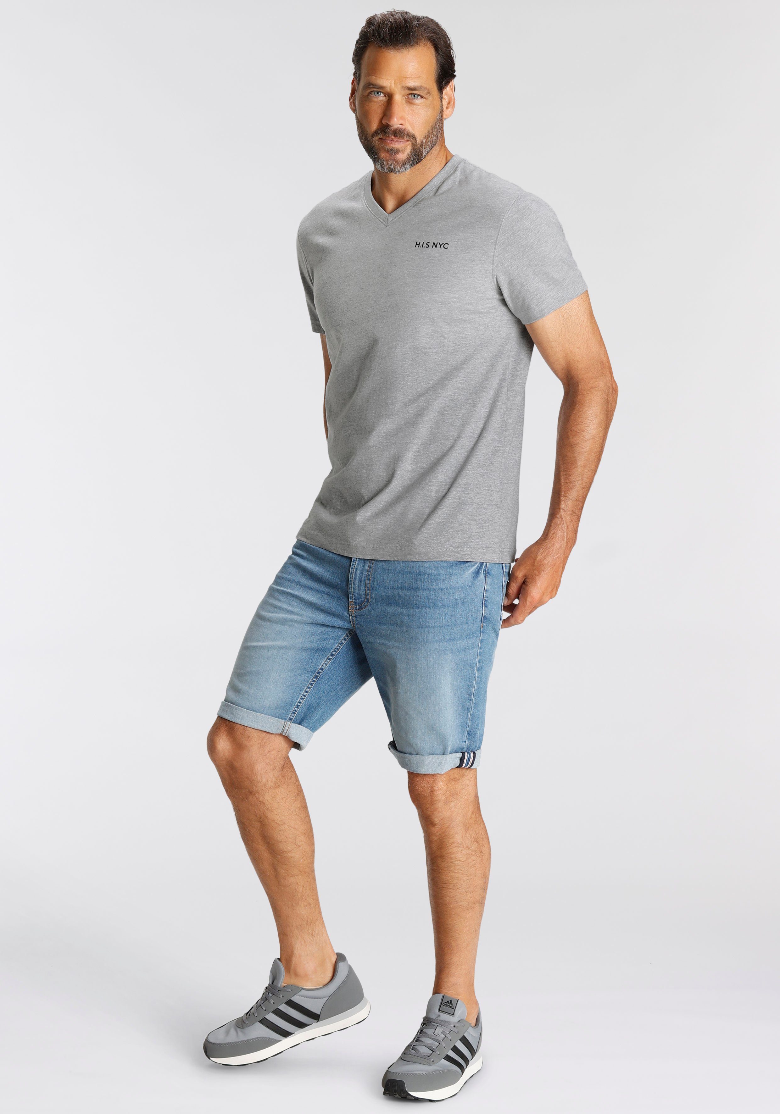 H.I.S Shirt met V-hals Korte mouwen, slim fit, van katoen (Set van 3)